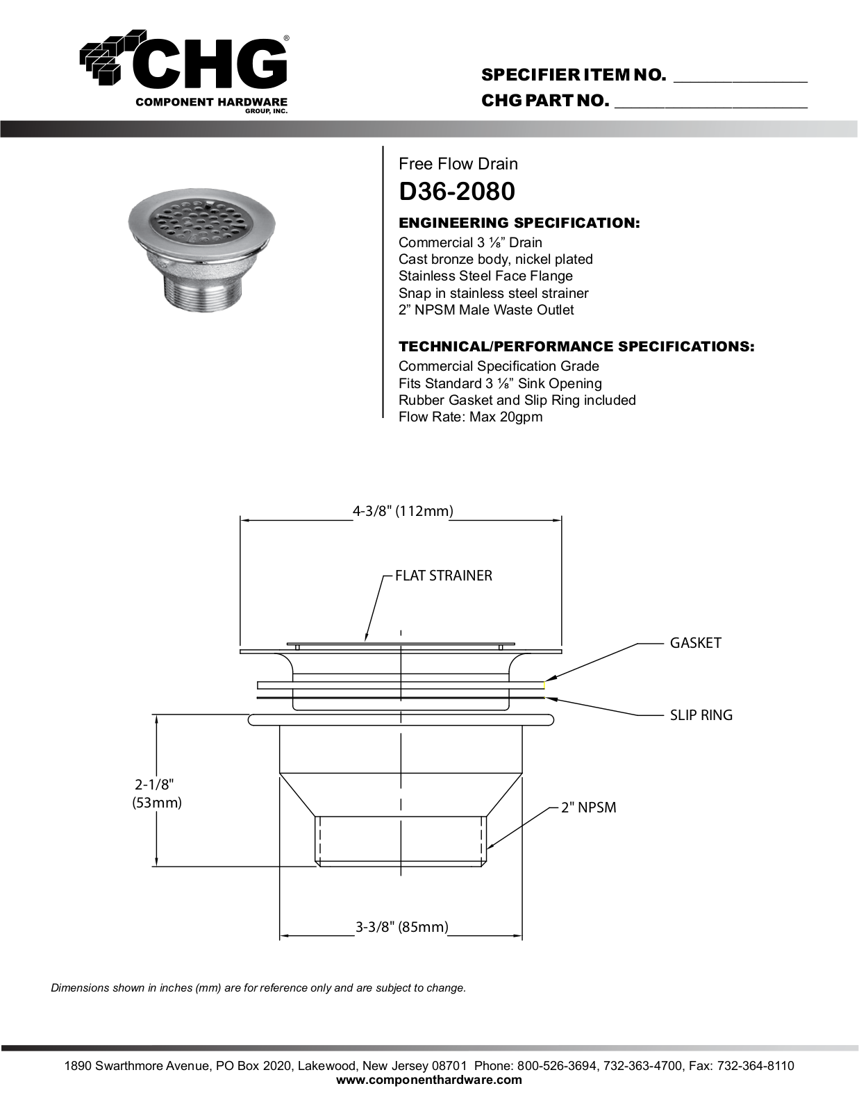 Component Hardware D36-2080 User Manual