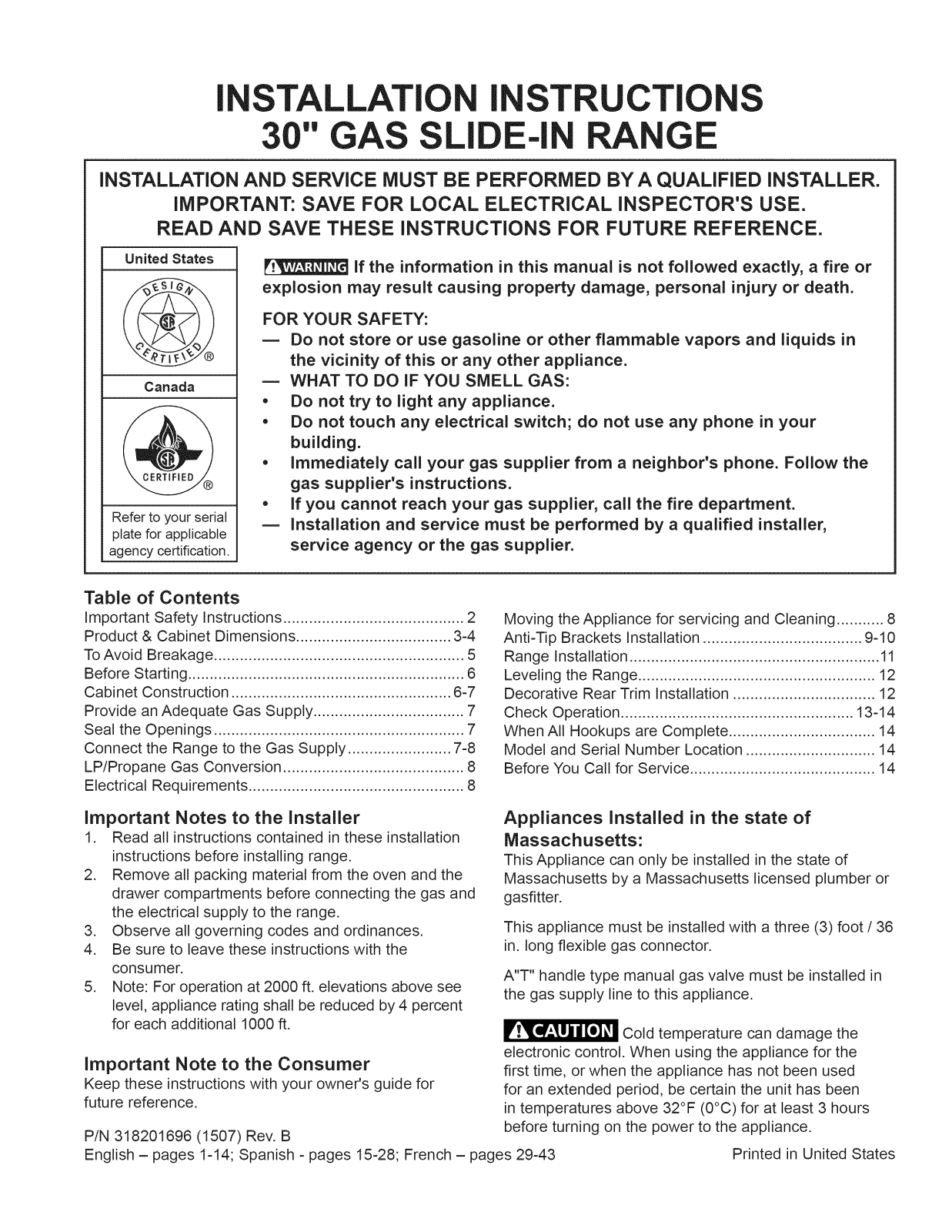 Kenmore Elite 79032613318, 79032643319, 7903264331A, 7903264331B, 7903264331C Installation Guide