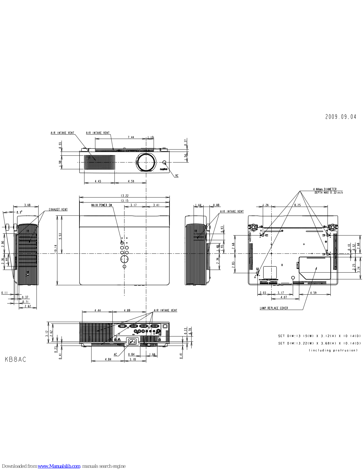 Sanyo PLC-XU106,PLC-XU116 Dimensional Drawing