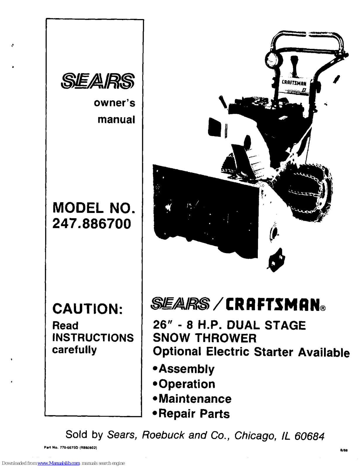 Craftsman 247.8867 Owner's Manual