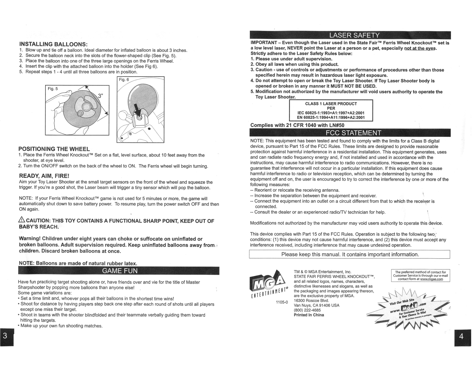 Mga Entertainment STATEFAIR FERRIS WHEEL KNOCKOUT 3 4 User Manual