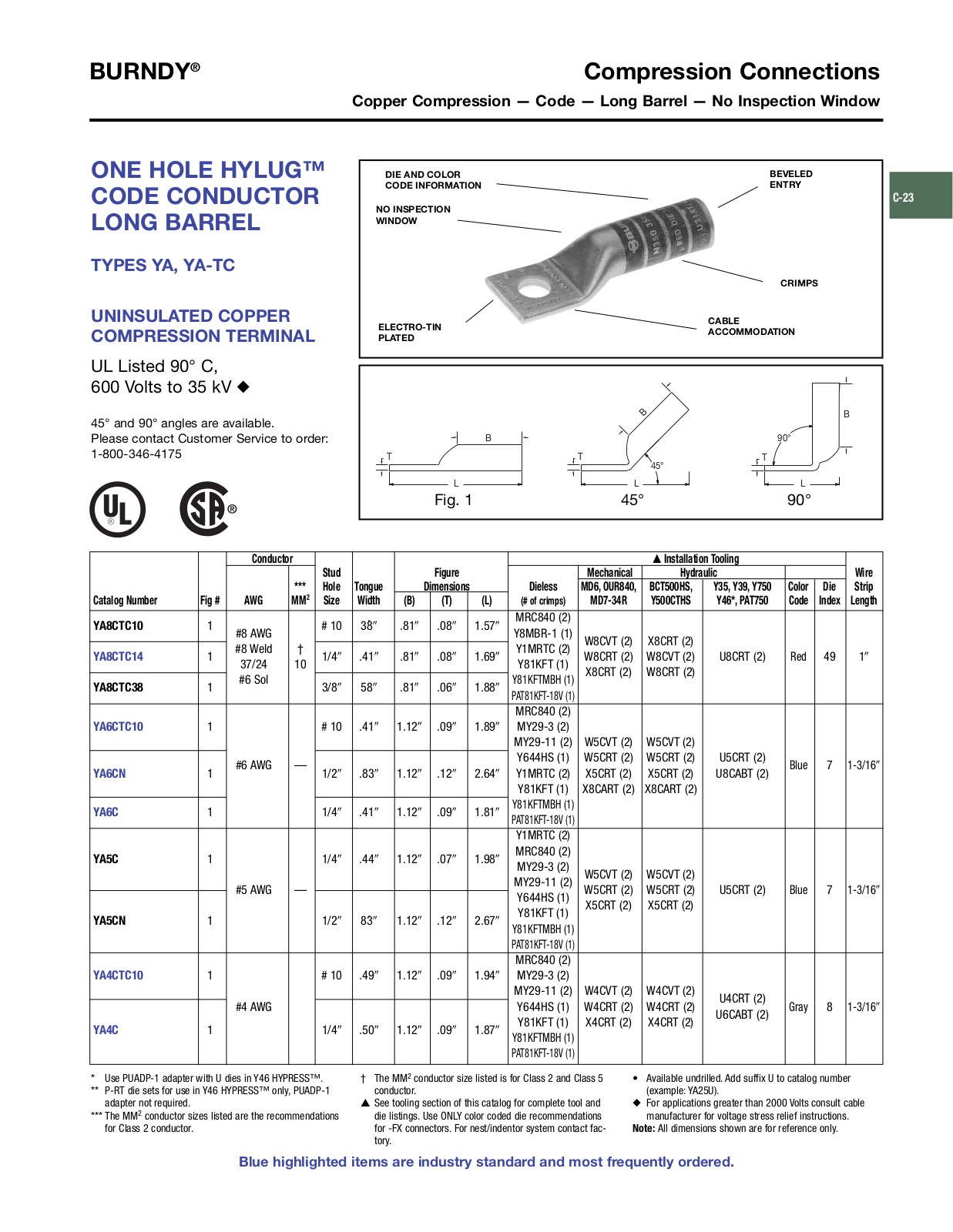 Burndy YA, YA-TC Catalog Page