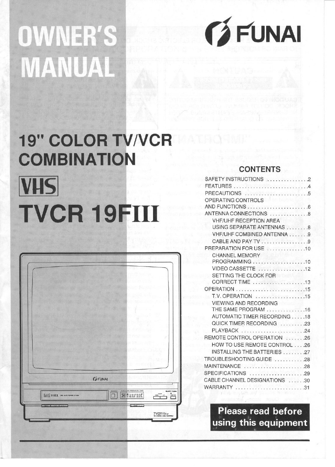 FUNAI TVCR19FIII User Manual