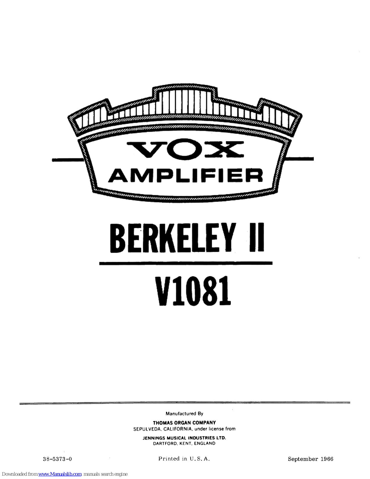 Vox Berkeley II V1081 Service Manual