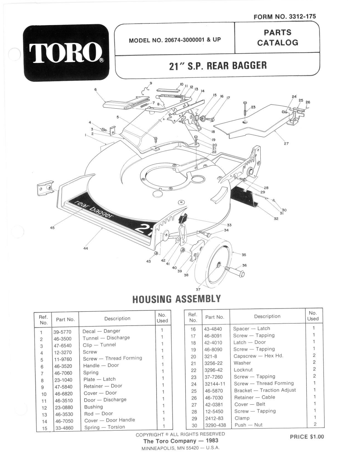 Toro 20674 Parts Catalogue