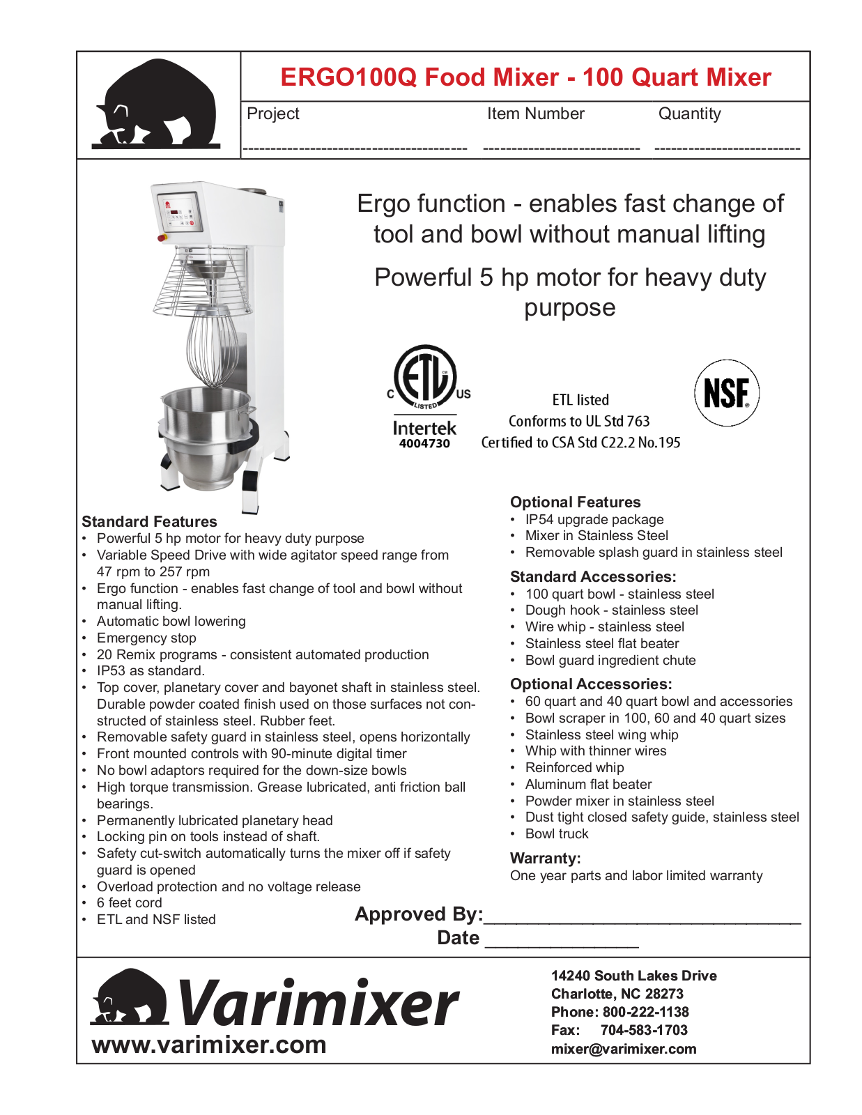 Varimixer ERGO100Q User Manual