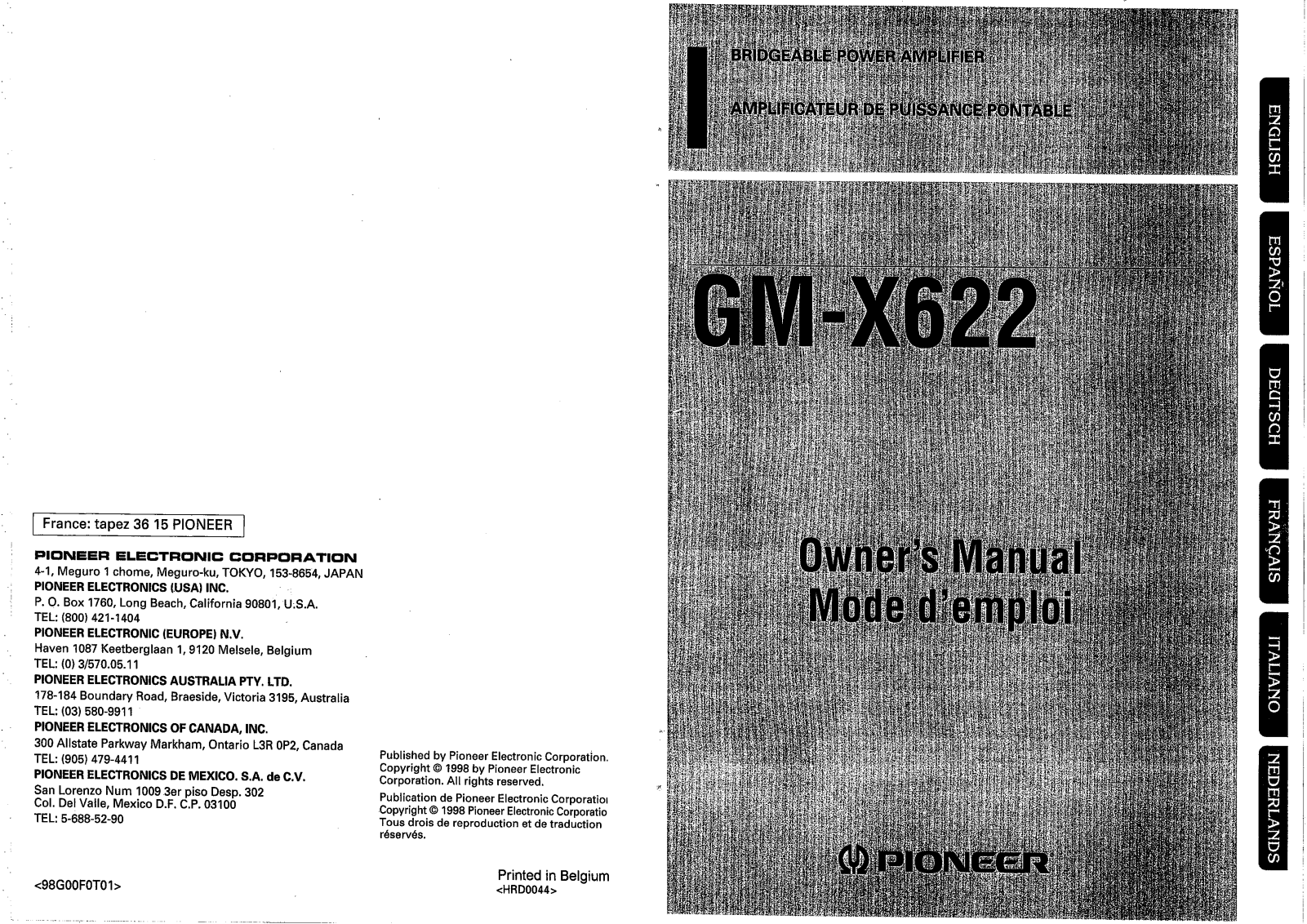 Pioneer GM-X622 User Manual