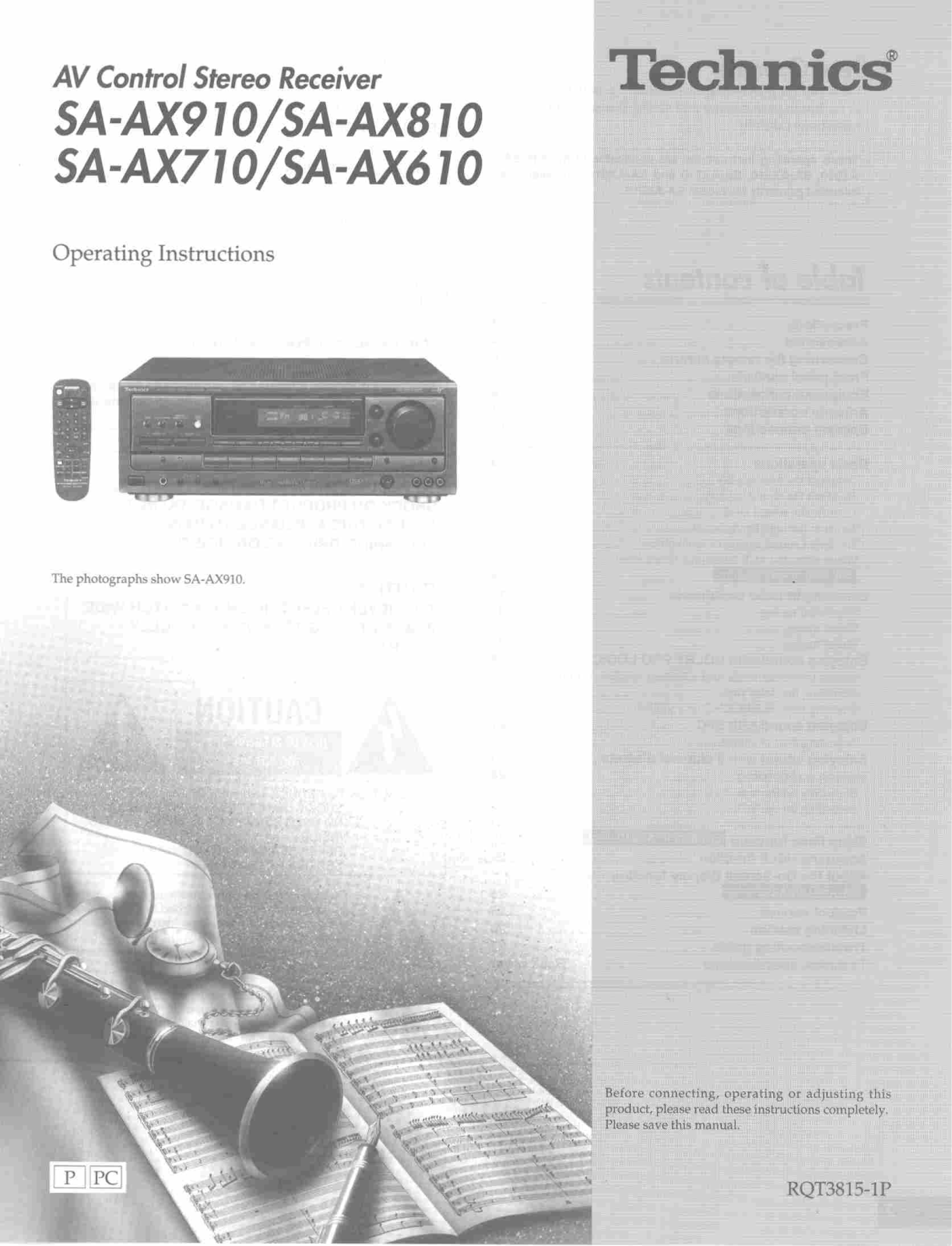 Technics SA-AX810, SA-AX710, SA-AX610, SA-AX910 Owners Manual