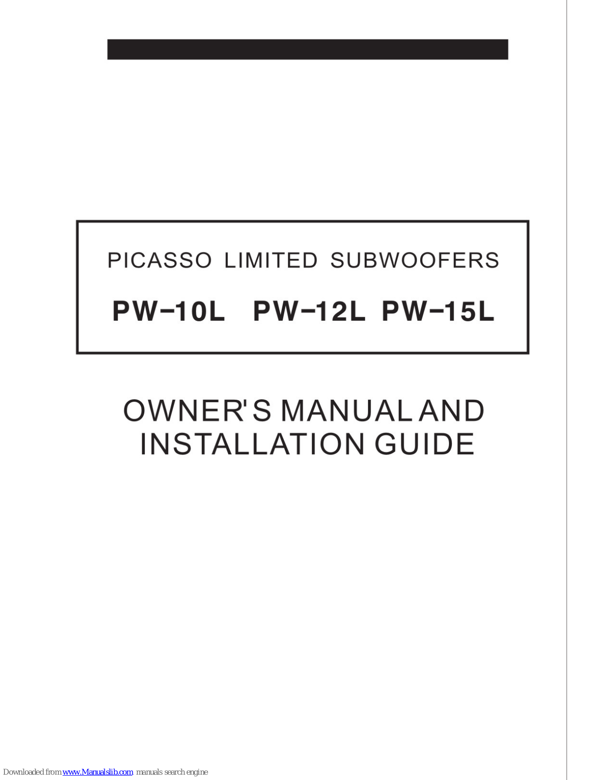 Soundstream PW-10L, PW-12L, PW-15L Owner's Manual And Installation Manual