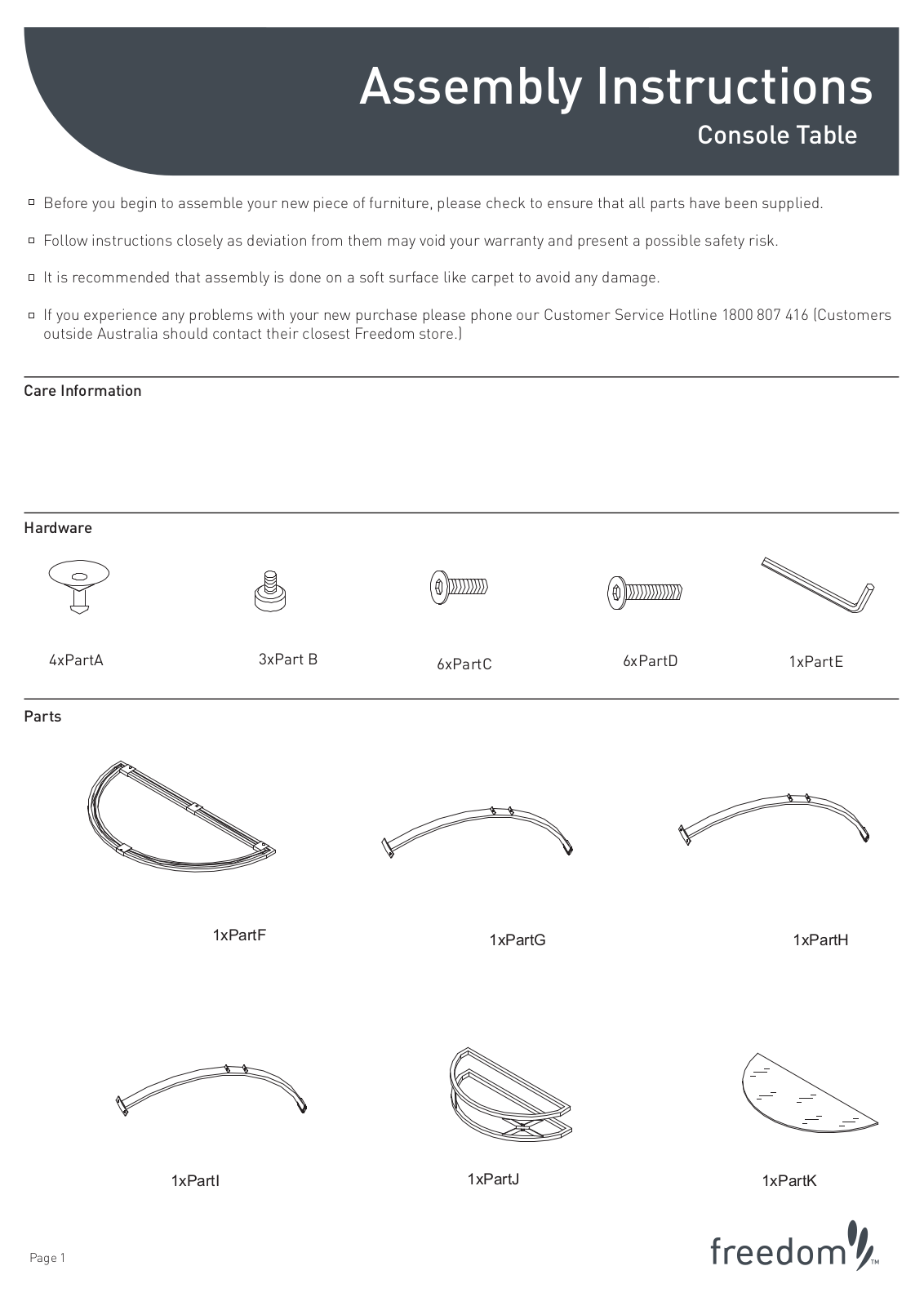 Freedom Tess Console Table Assembly Instruction