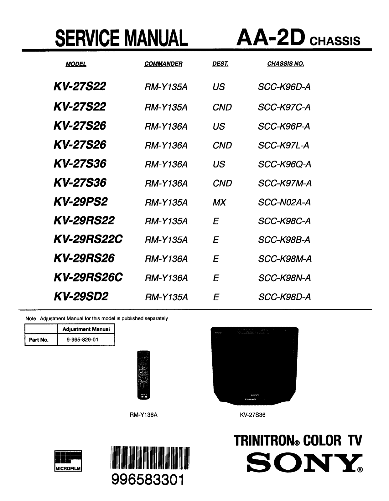 Sony kv27s22 schematic