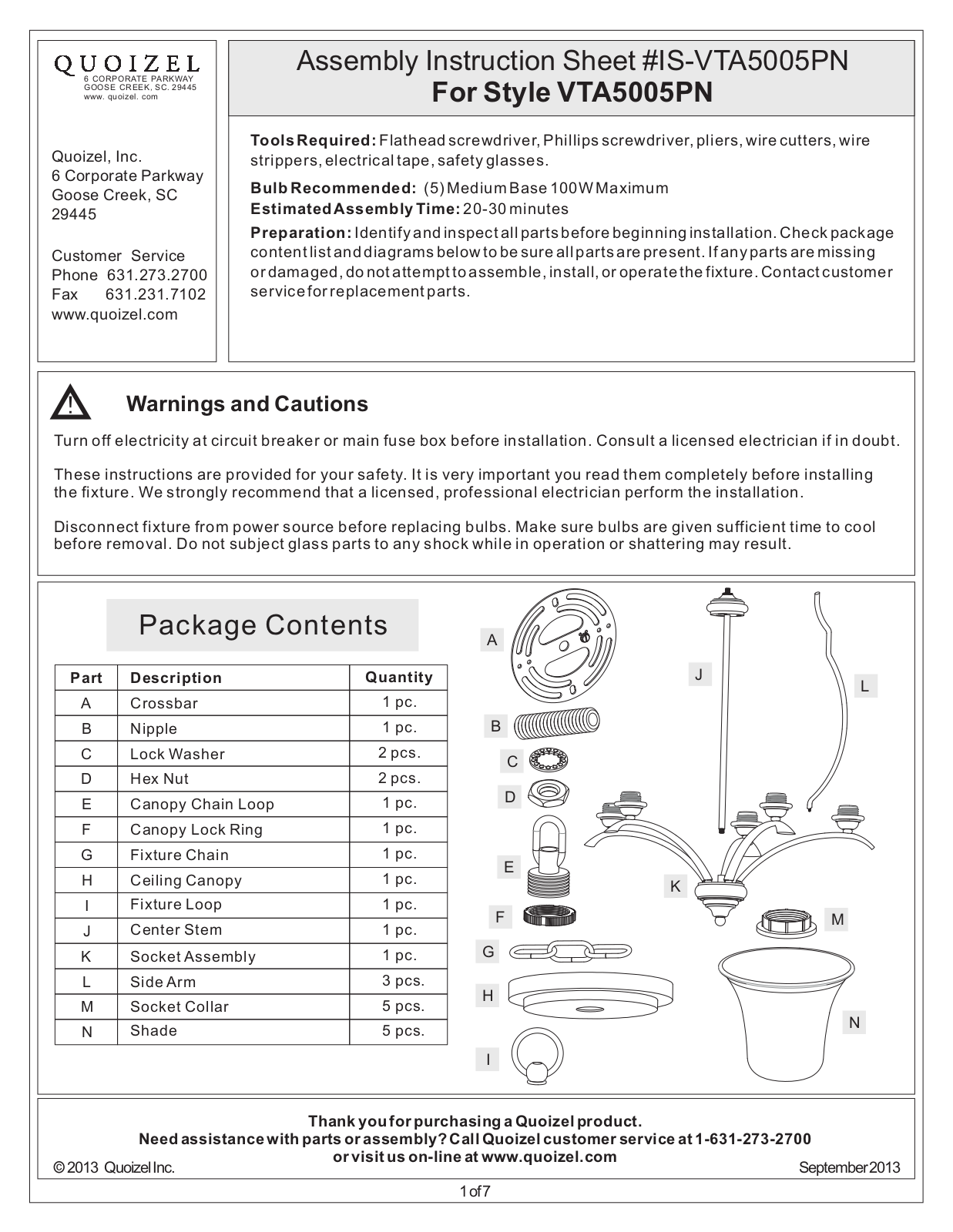 Quoizel VTA5005PN User Manual