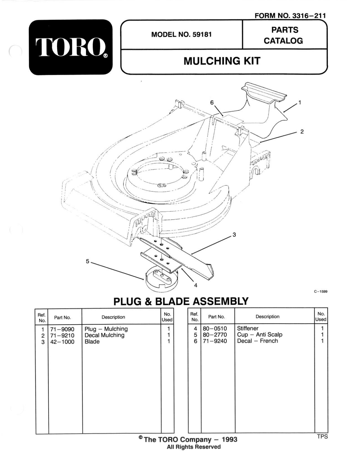 Toro 59181 Parts Catalogue