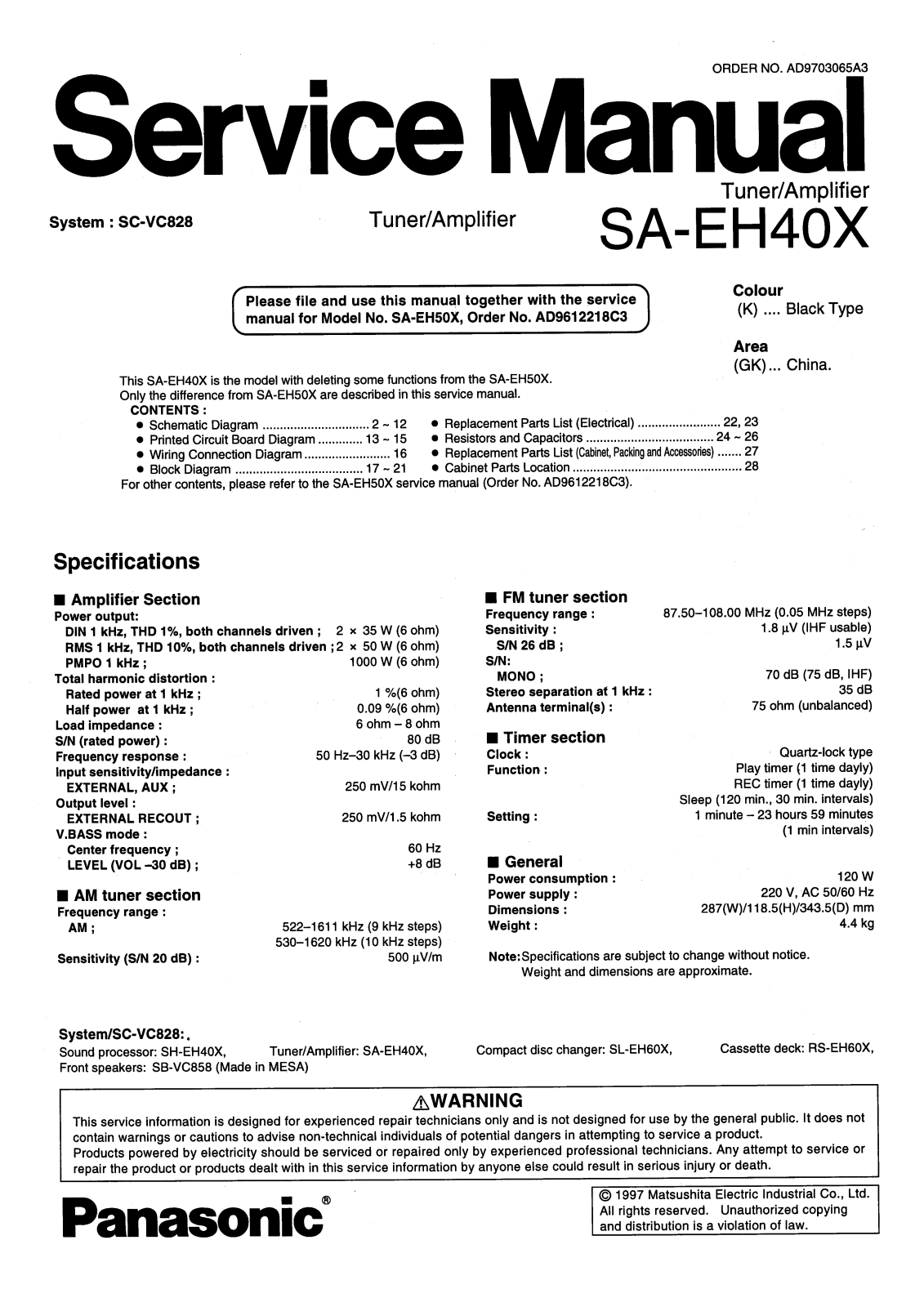 Panasonic SAEH-40-X Service manual