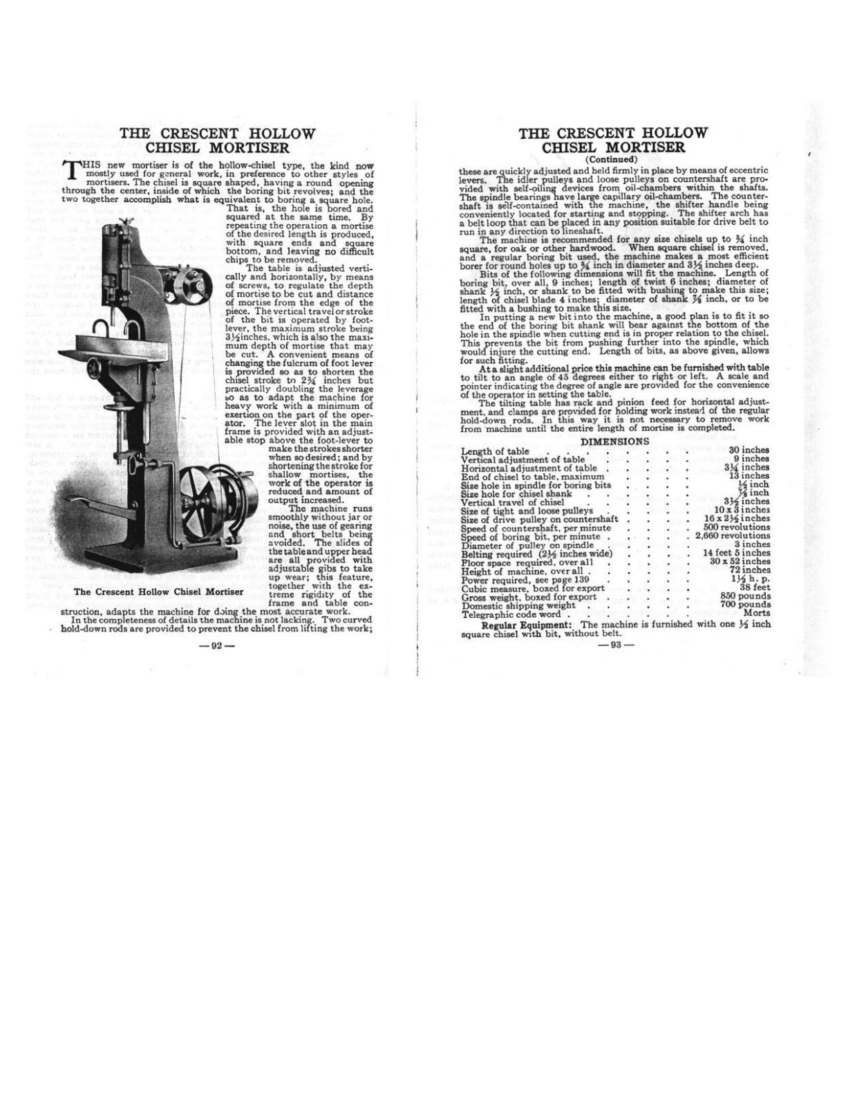 Crescent Machine 1916 - Crescent Hollow Chisel Mortiser Mortisers - ManualMachine.com