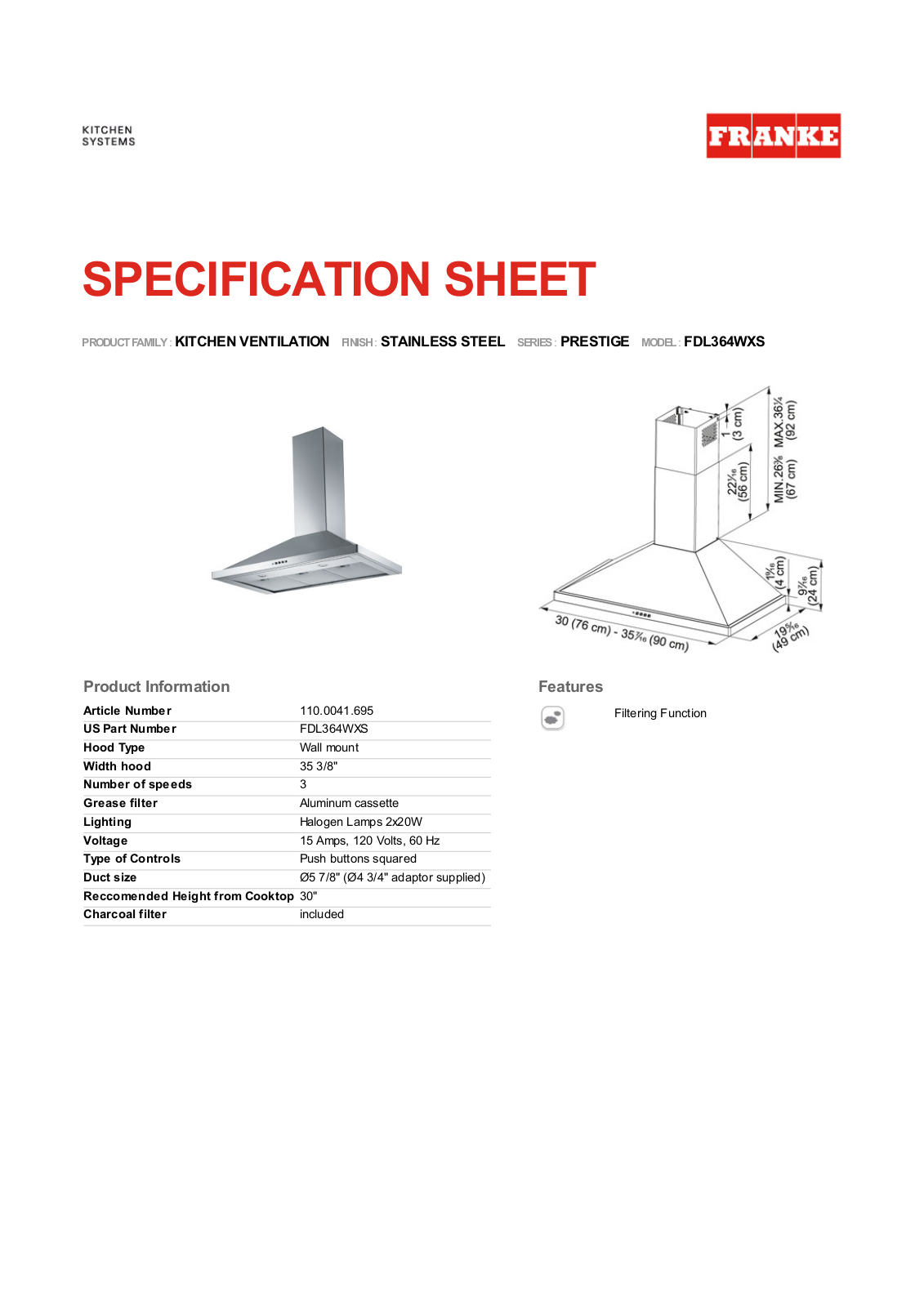 Franke Foodservice FDL364WXS User Manual