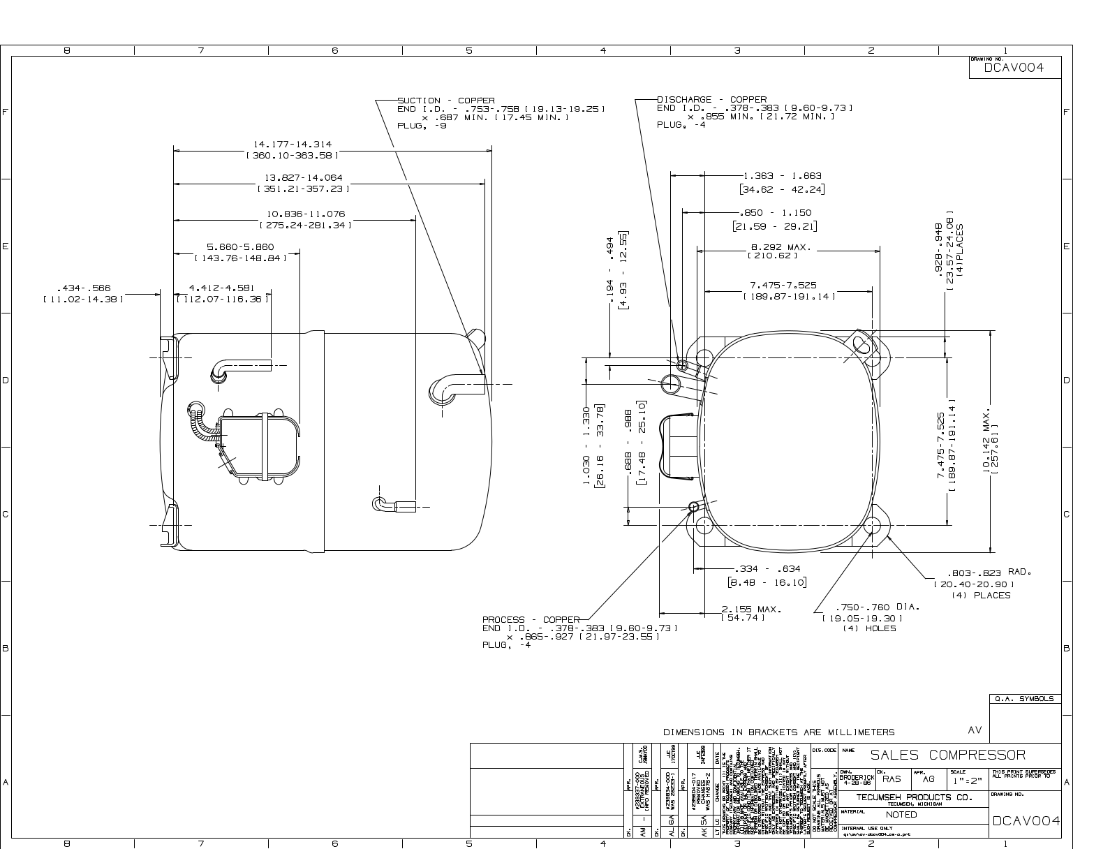 Tecumseh AVA5535EXC, AVA5535EXN Drawing Data