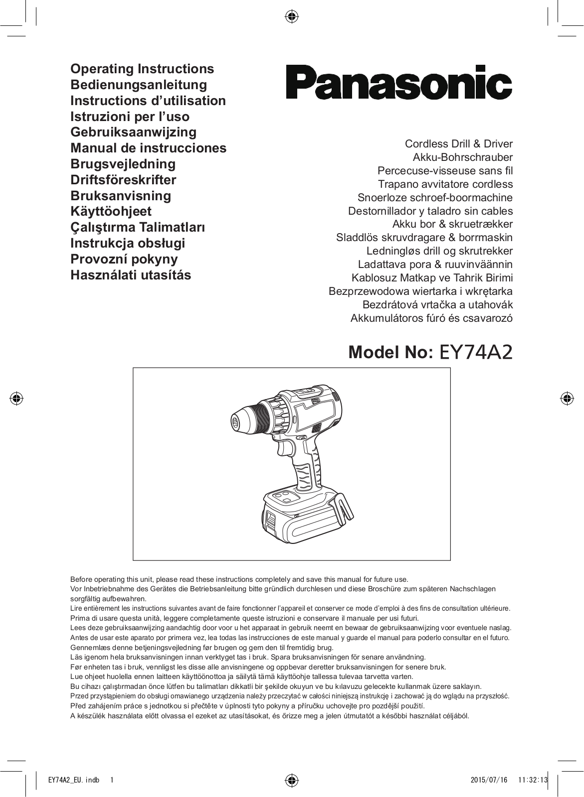 PANASONIC EY74A2 User Manual