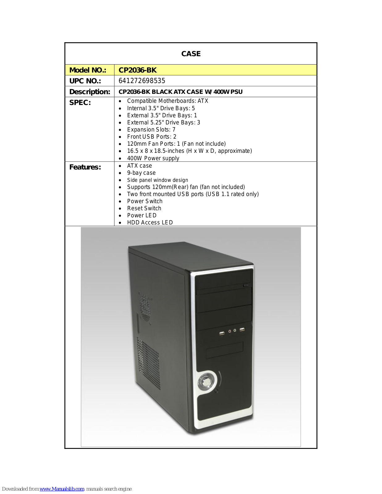 Diablotek CP2036-BK Specifications
