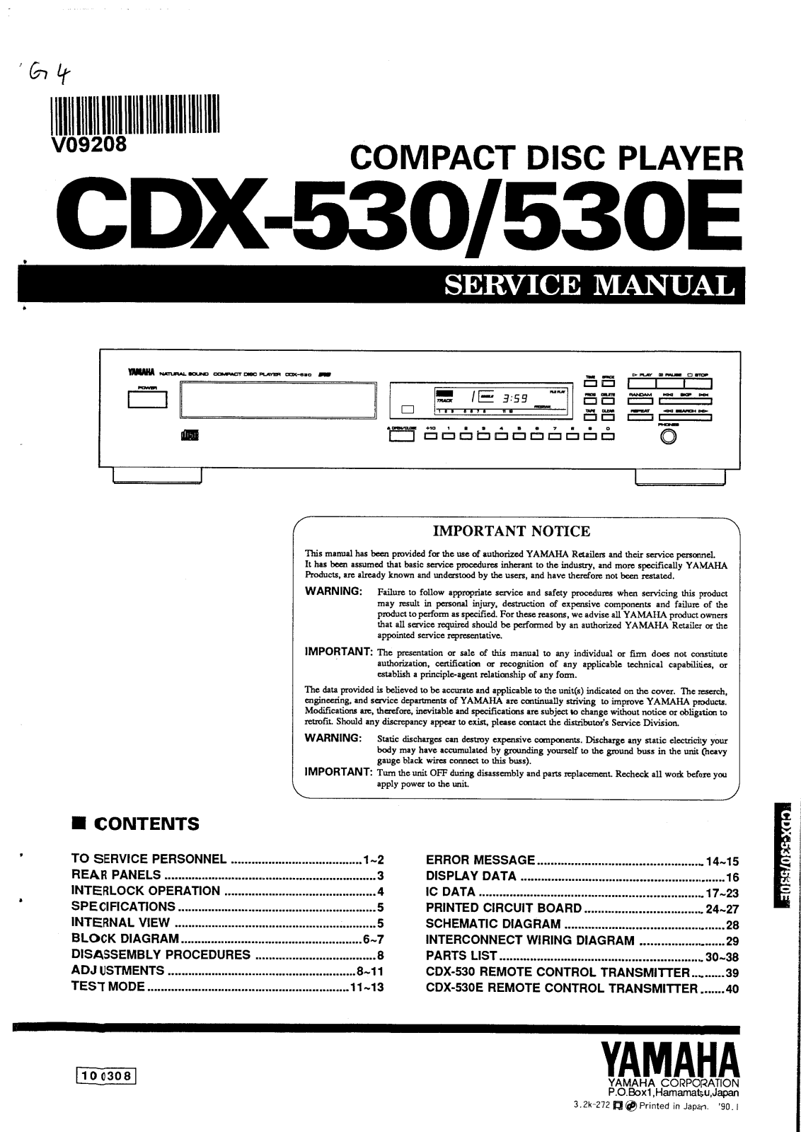 Yamaha CDX-530-E, CDX-530 Service Manual