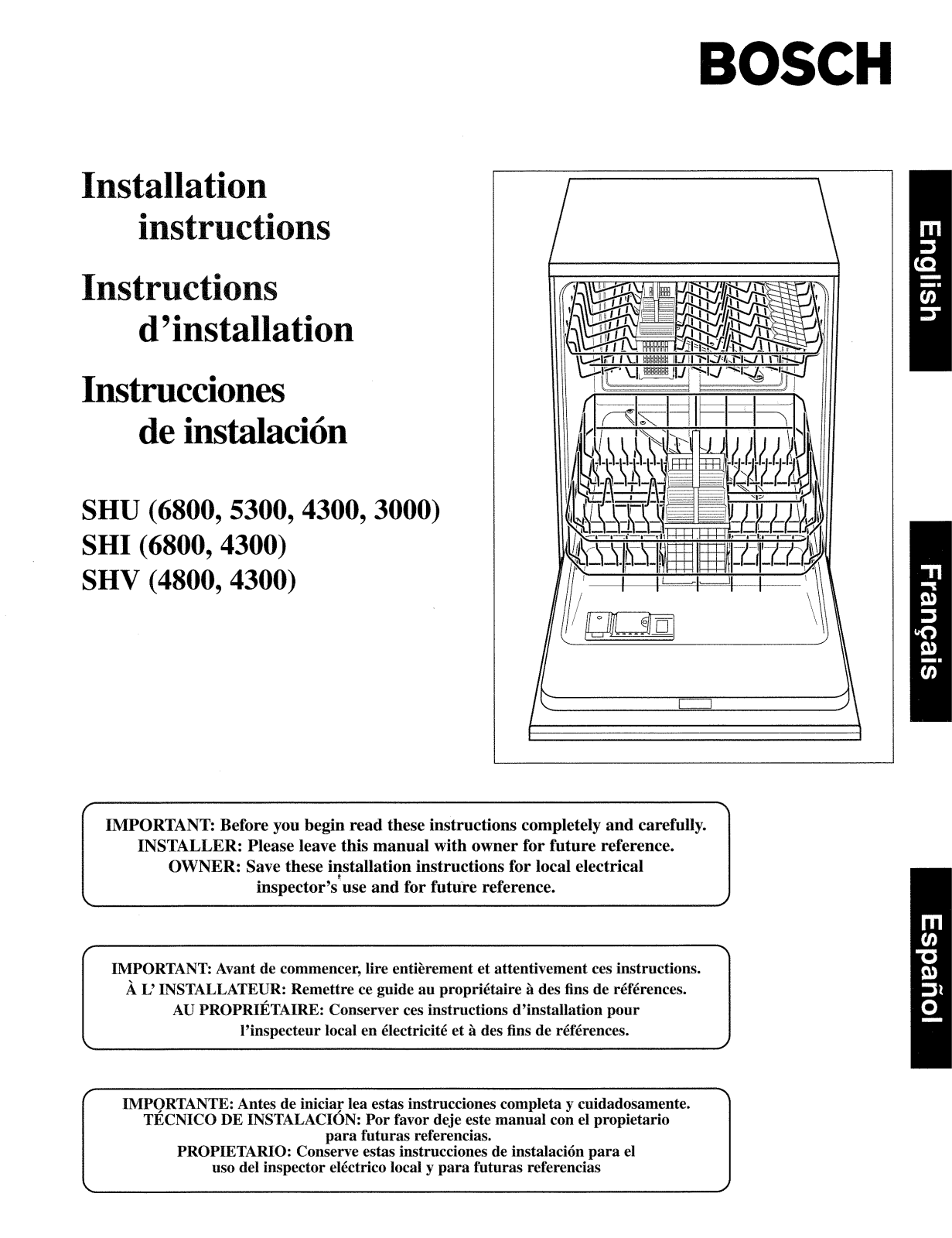Bosch SHU5302UC/06, SHU5302UC/10, SHU5302UC/11 Installation Guide