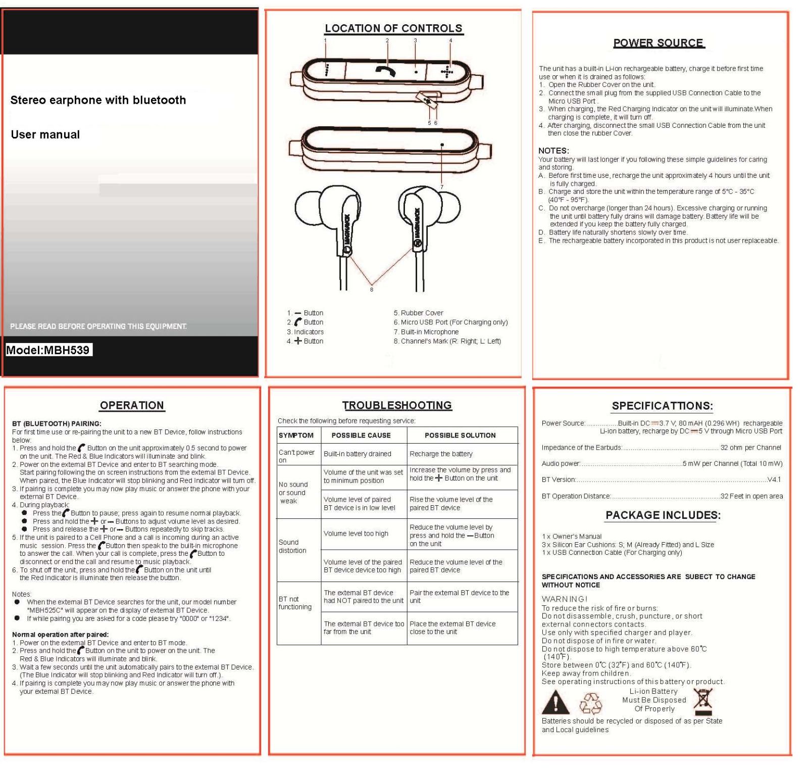 YYW Tech MBH539 User Manual