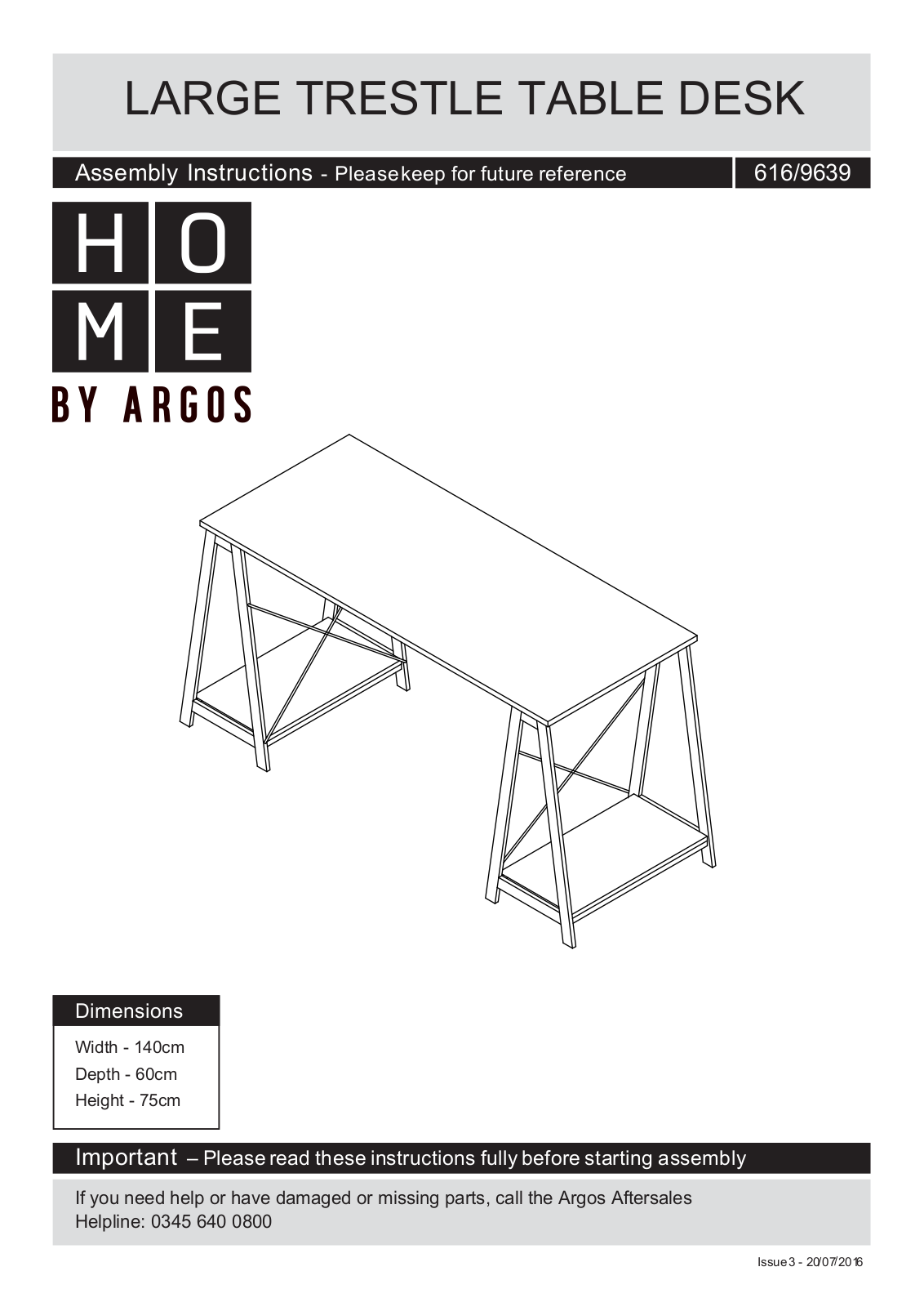 Argos 6169639 ASSEMBLY INSTRUCTIONS