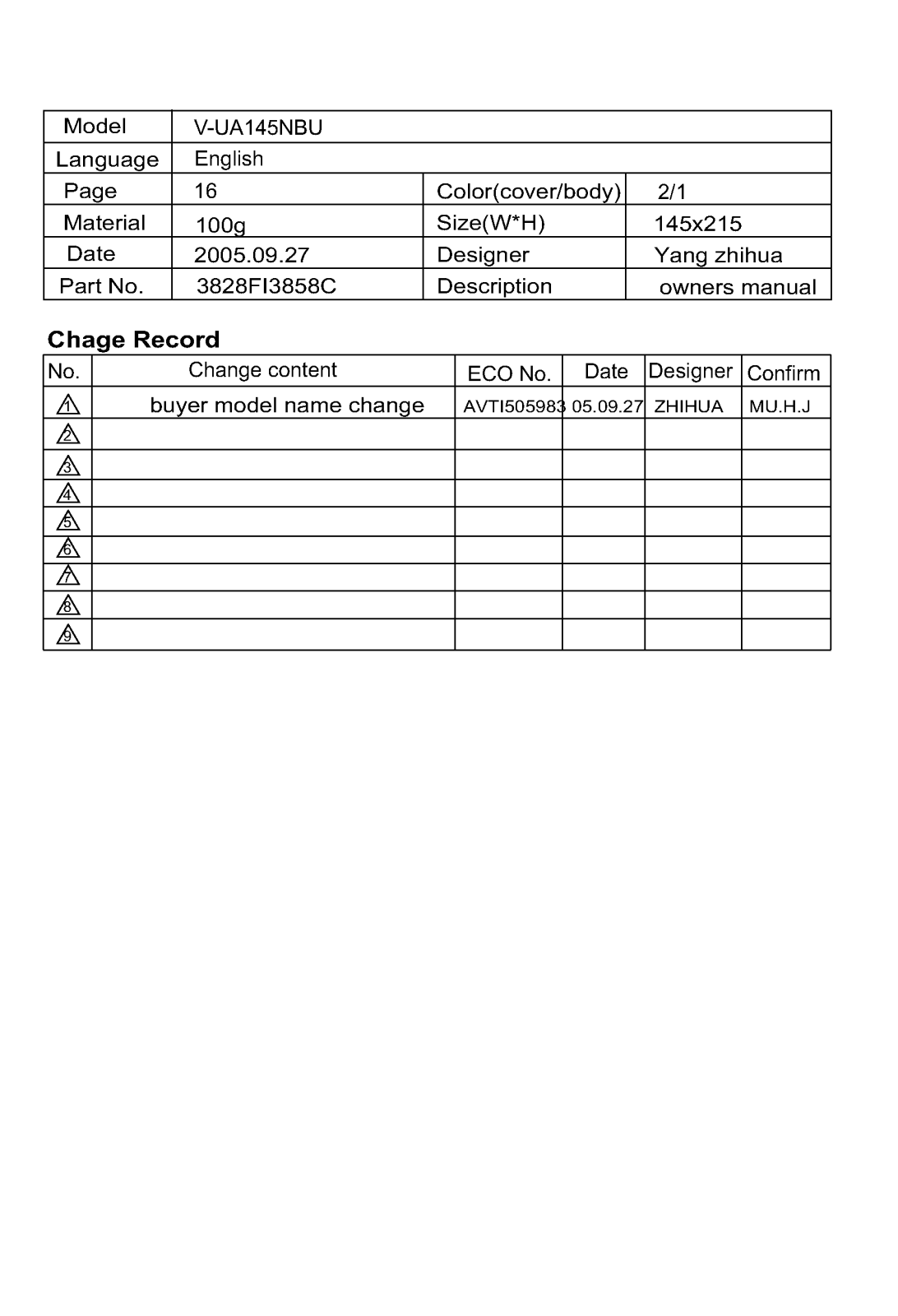 LG V-UA175NBU User Manual