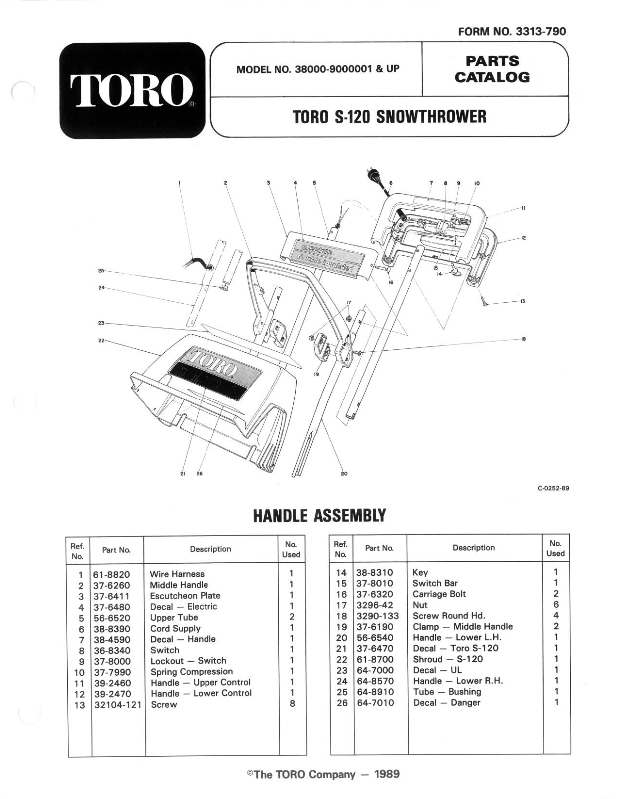 Toro 38000 Parts Catalogue