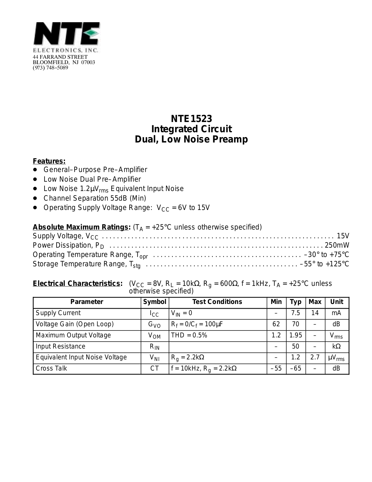 Datasheet NTE1523 Datasheet (NTE) - ManualMachine.com