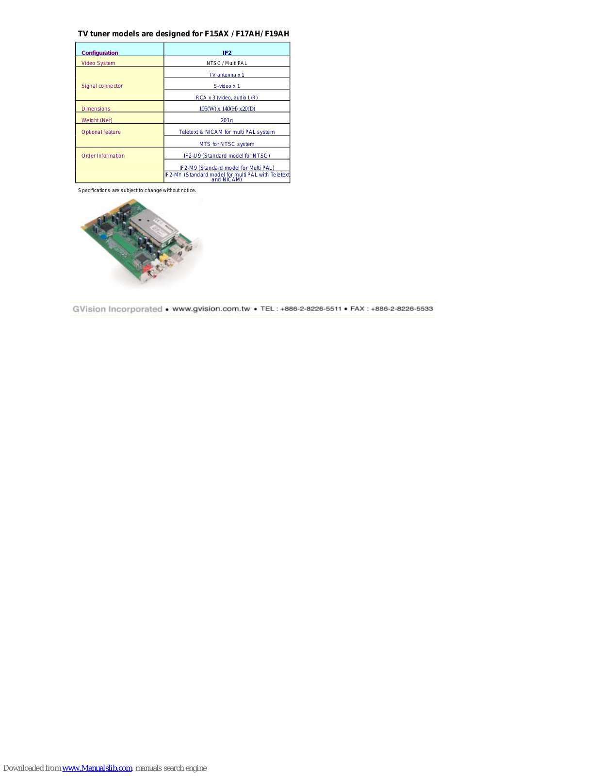 GVision IF2 Specifications