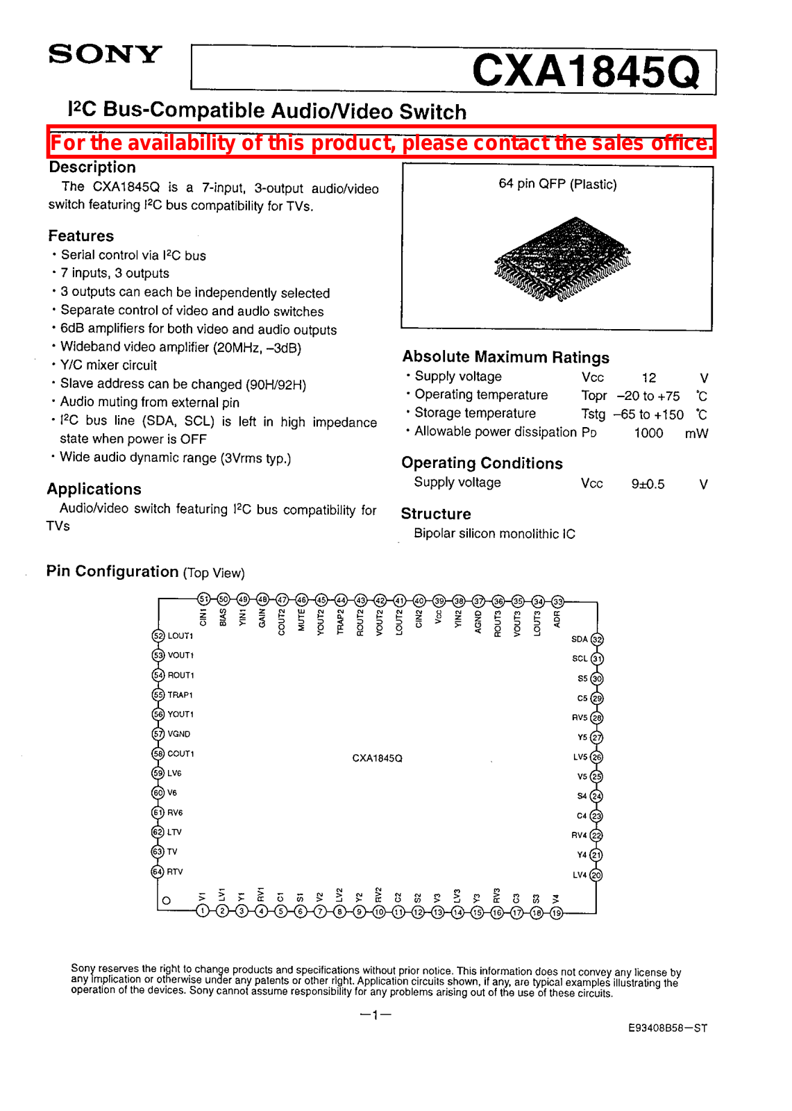 Sony CXA1845Q Datasheet