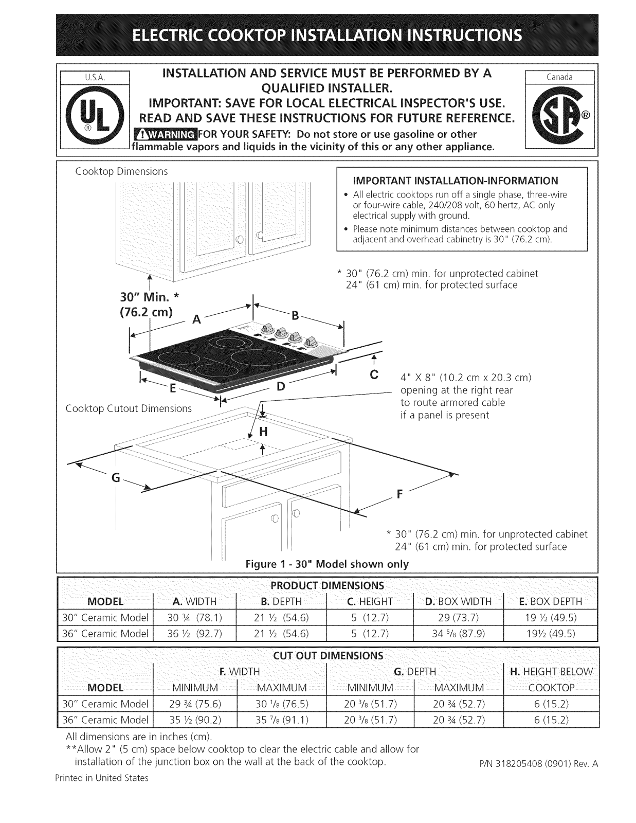 Frigidaire FPEC3085KSA, FPEC3085KSB, FPEC3685KSA, FPEC3685KSB Installation Guide - ManualMachine.com