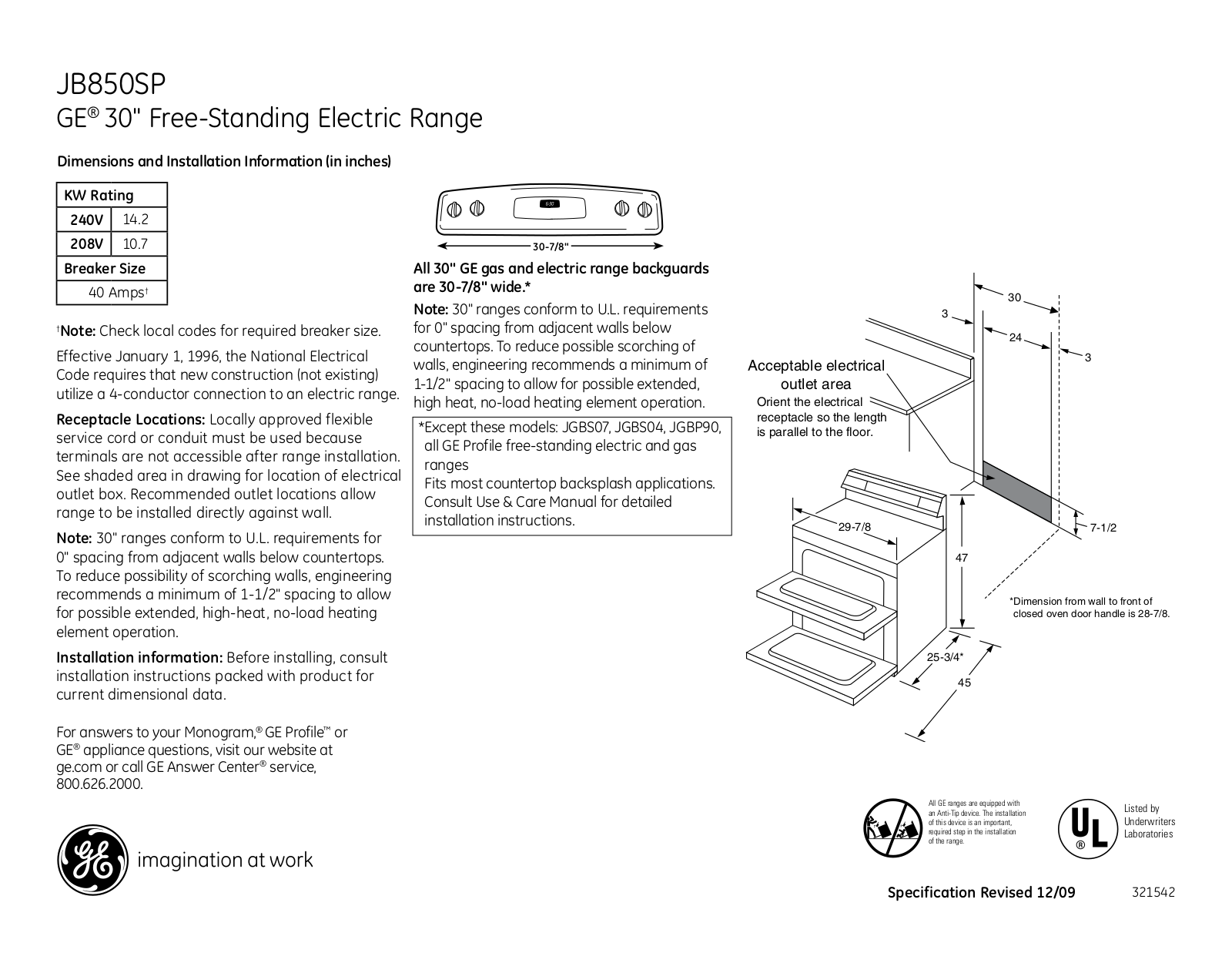 General Electric JB850SPSS User Manual