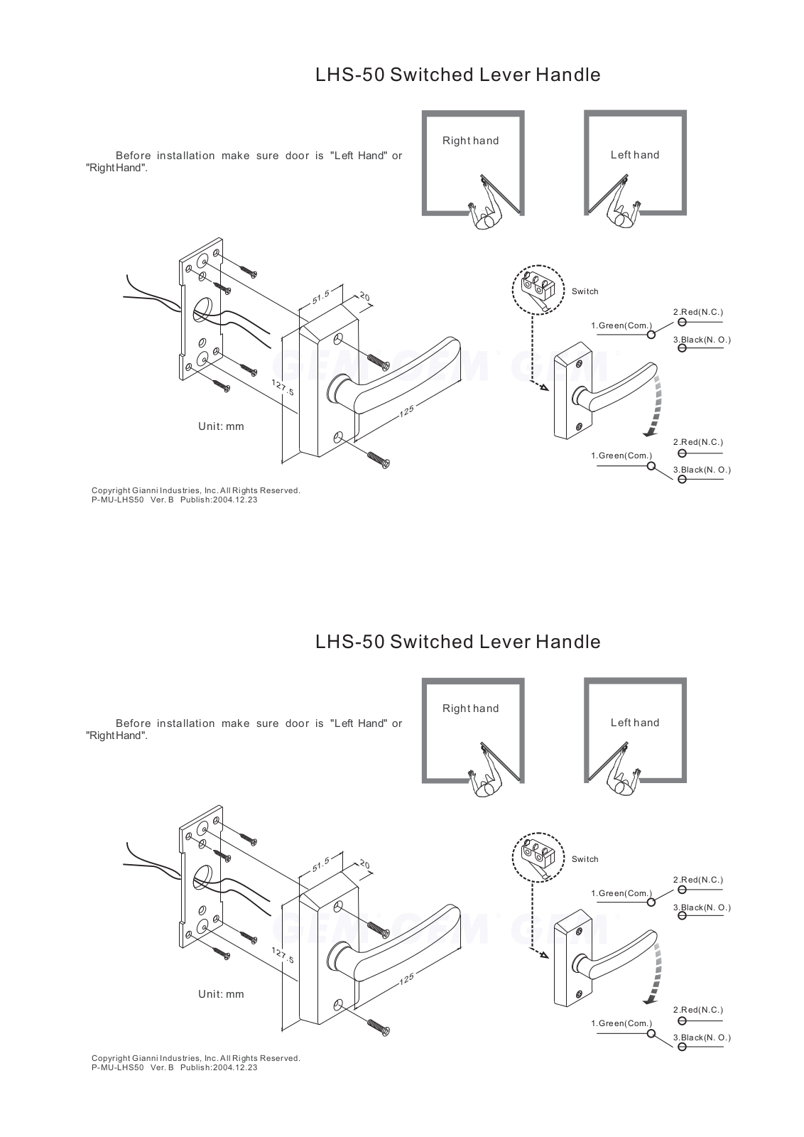 Gianni Industries LHS-50 User Manual