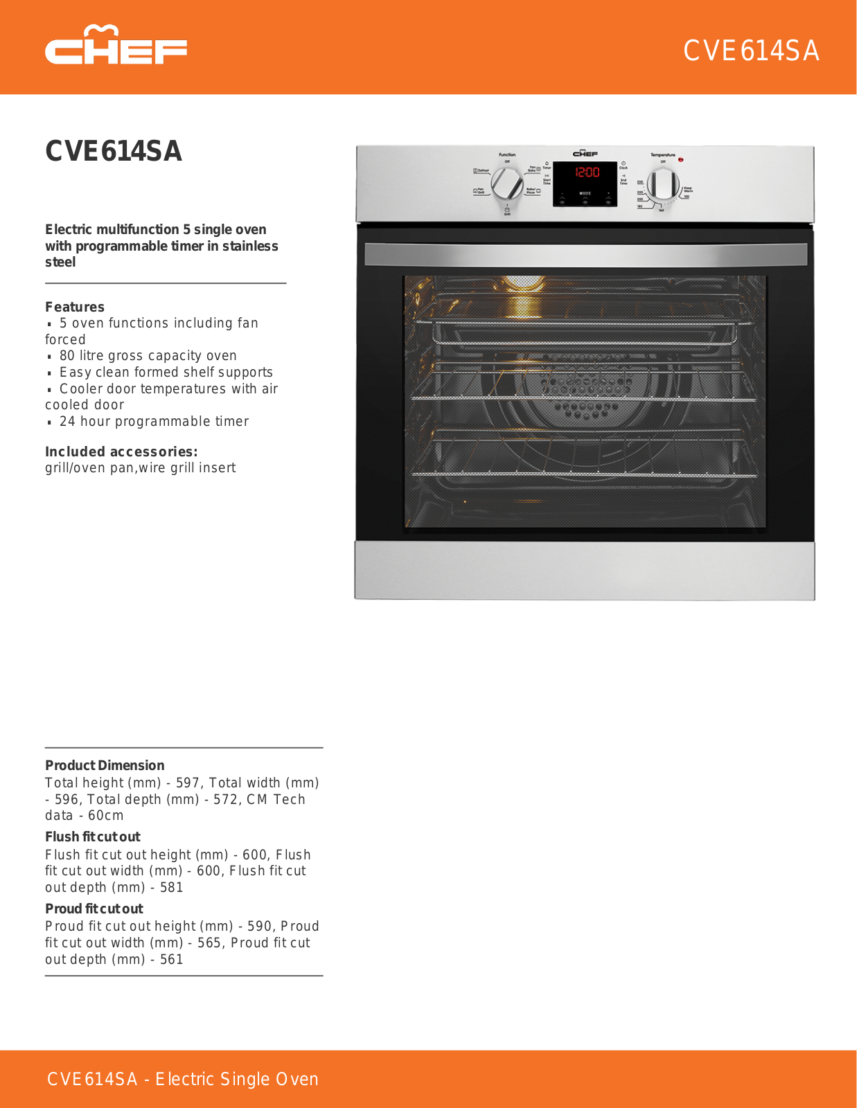 Chef CVE614SA Specifications Sheet