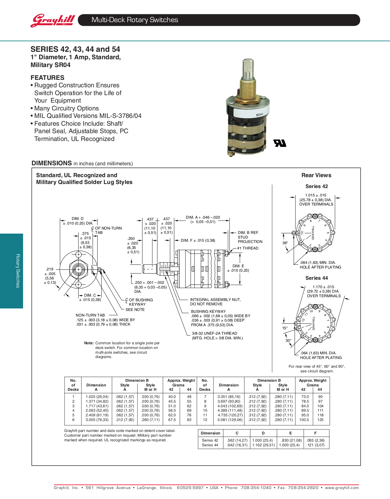 Grayhill Multi-Deck Rotary Switches 54 User Manual