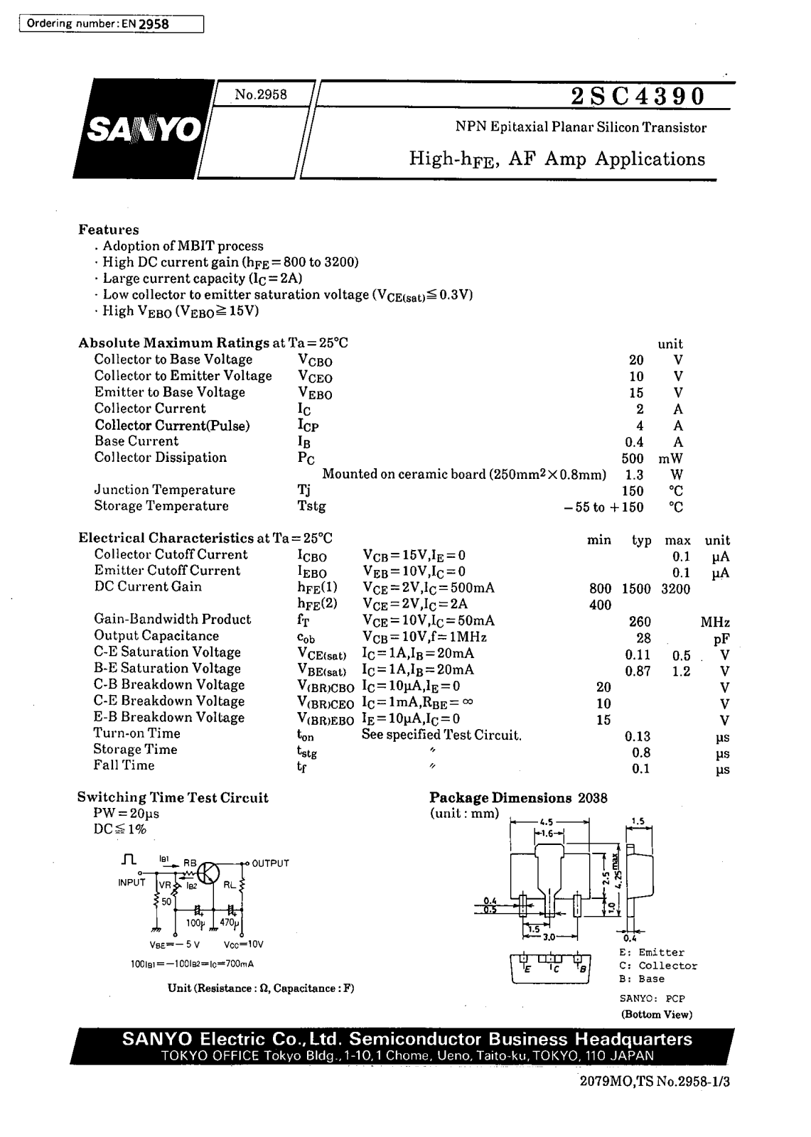 SANYO 2SC4390 Datasheet