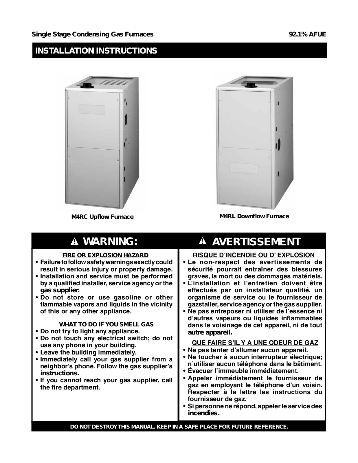 Nordyne M4RC54D-24B, M4RC072D-35C, M4RC108D-45D, M4RL090-35C, M4RC090D-35C Installation Instructions Manual