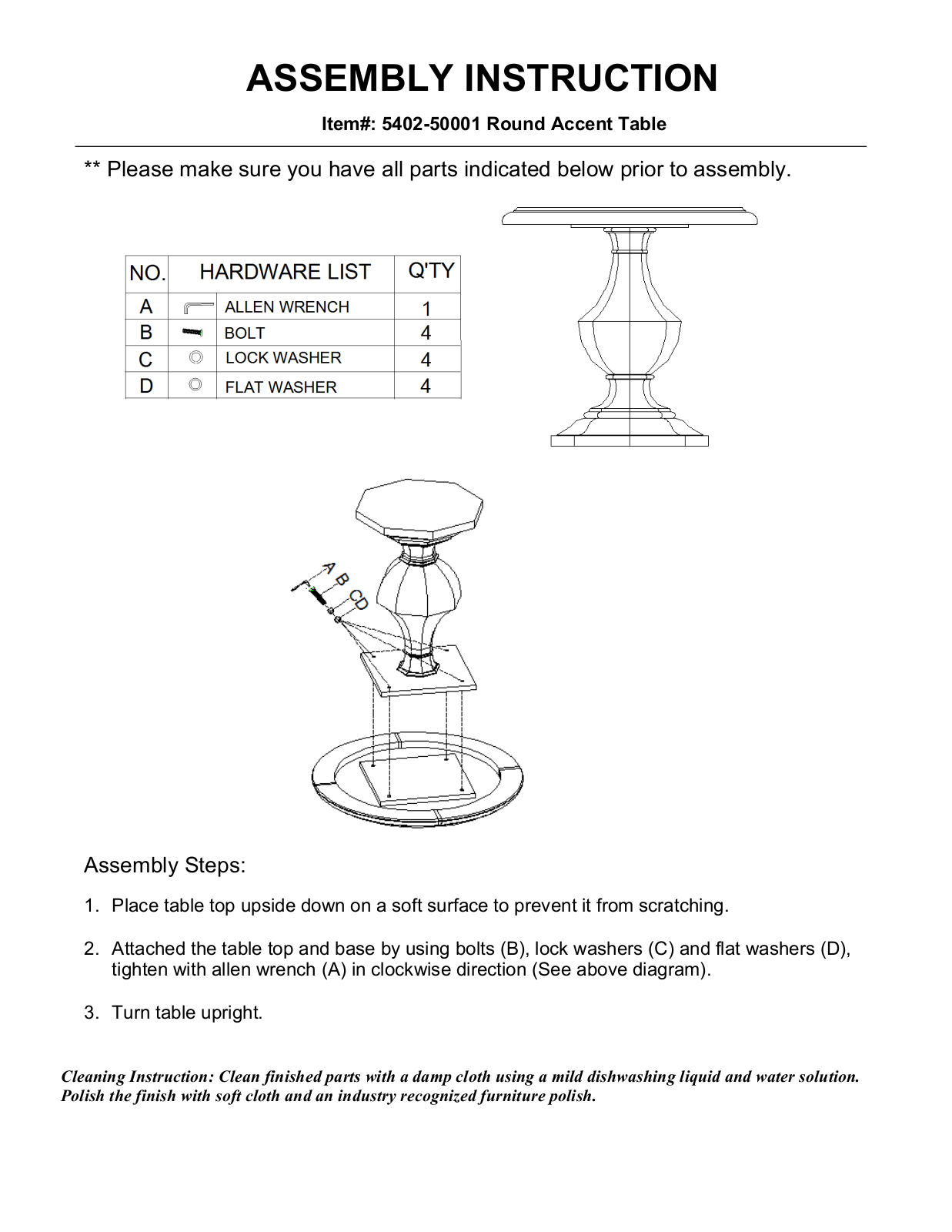 Hooker Furniture 540250001 Assembly Guide