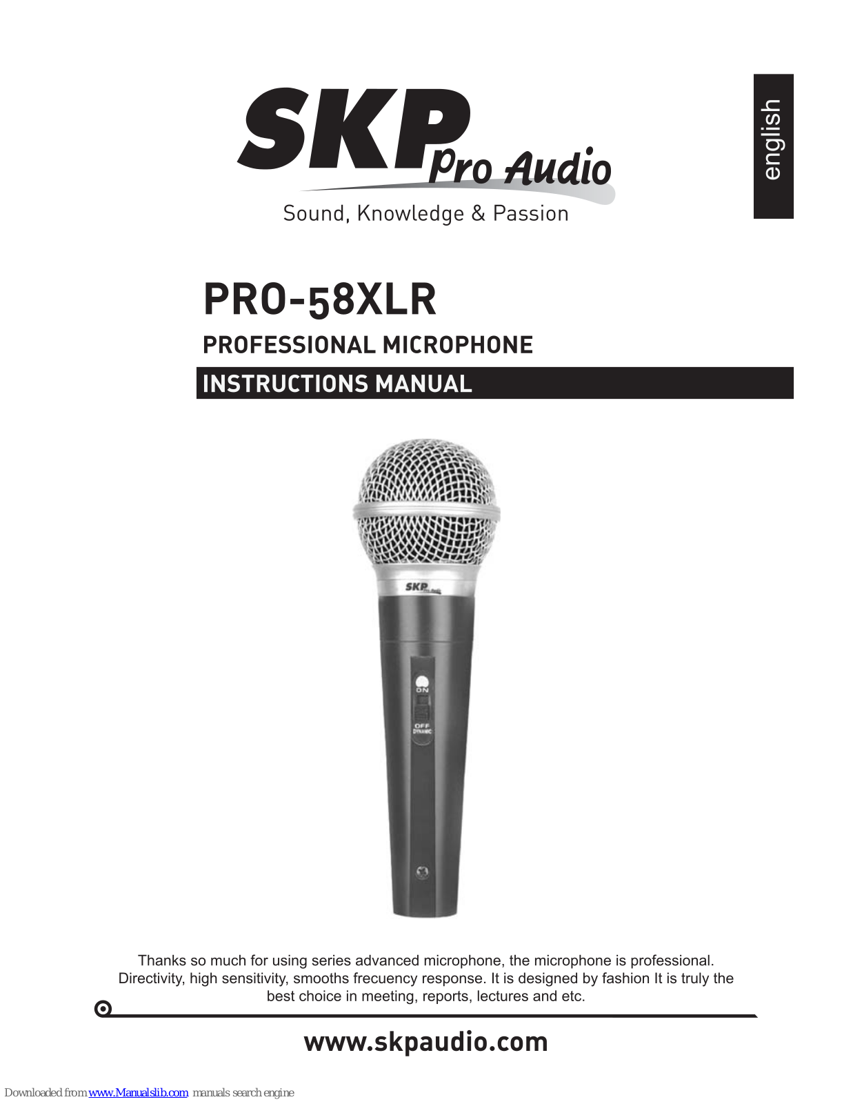 SKP Pro Audio Pro-58XLR Instruction Manual