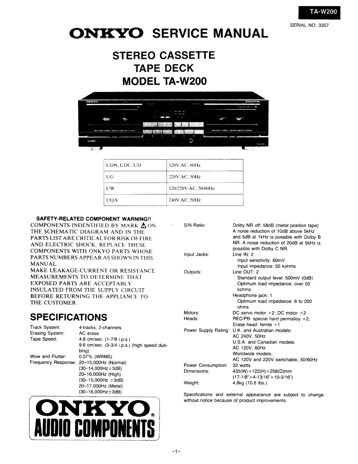 Onkyo TAW-200 Service manual