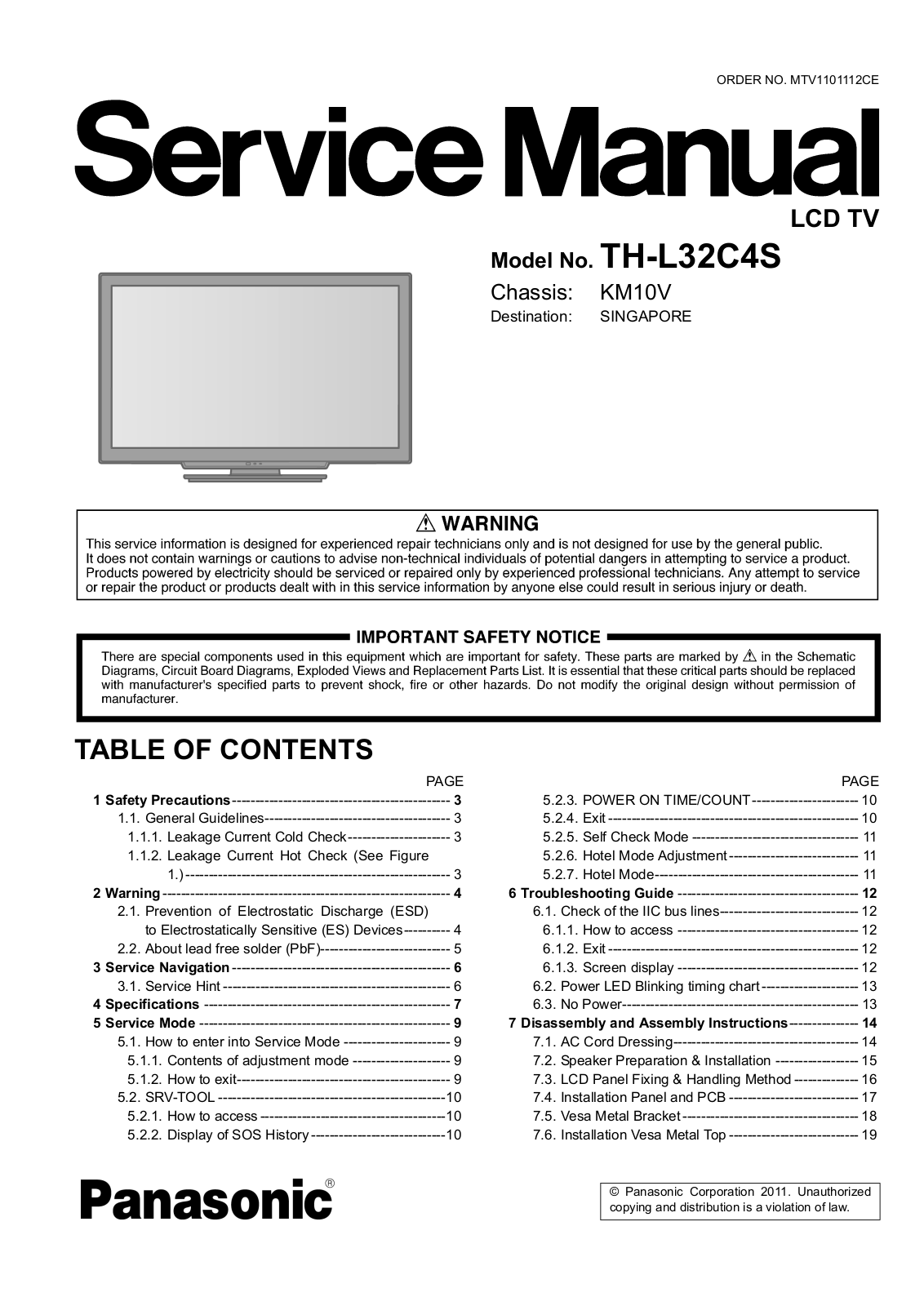 Panasonic TH-L32C4S Schematic