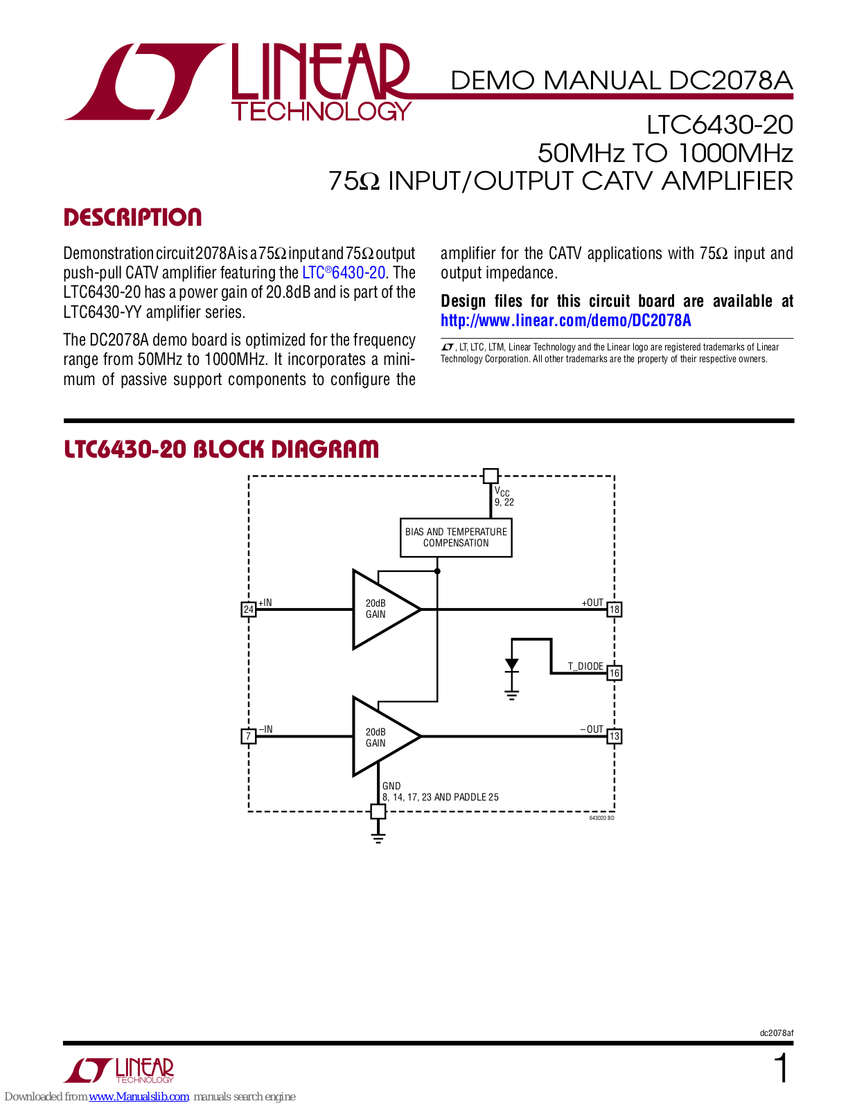 Datasheet LTC6430-20 Datasheet (Linear Technology) - ManualMachine.com