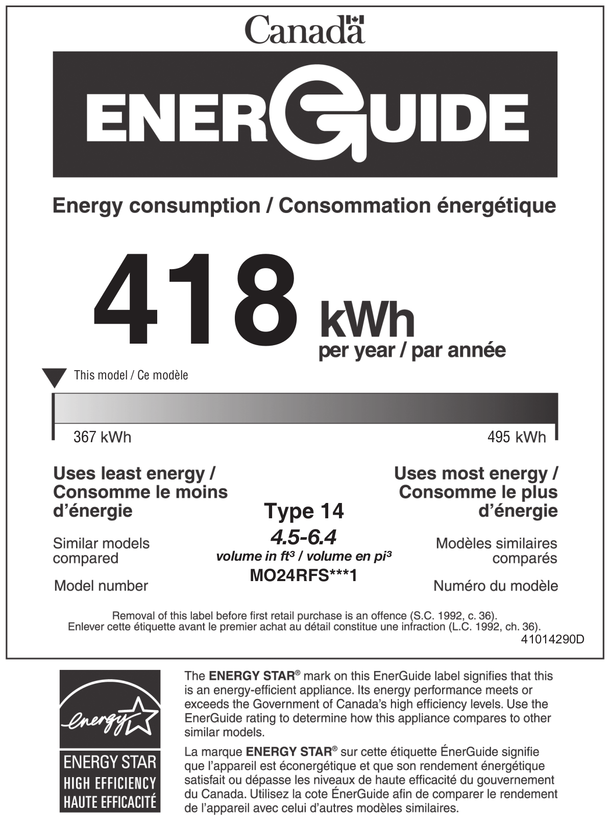 Marvel S42418151 Energy Guide