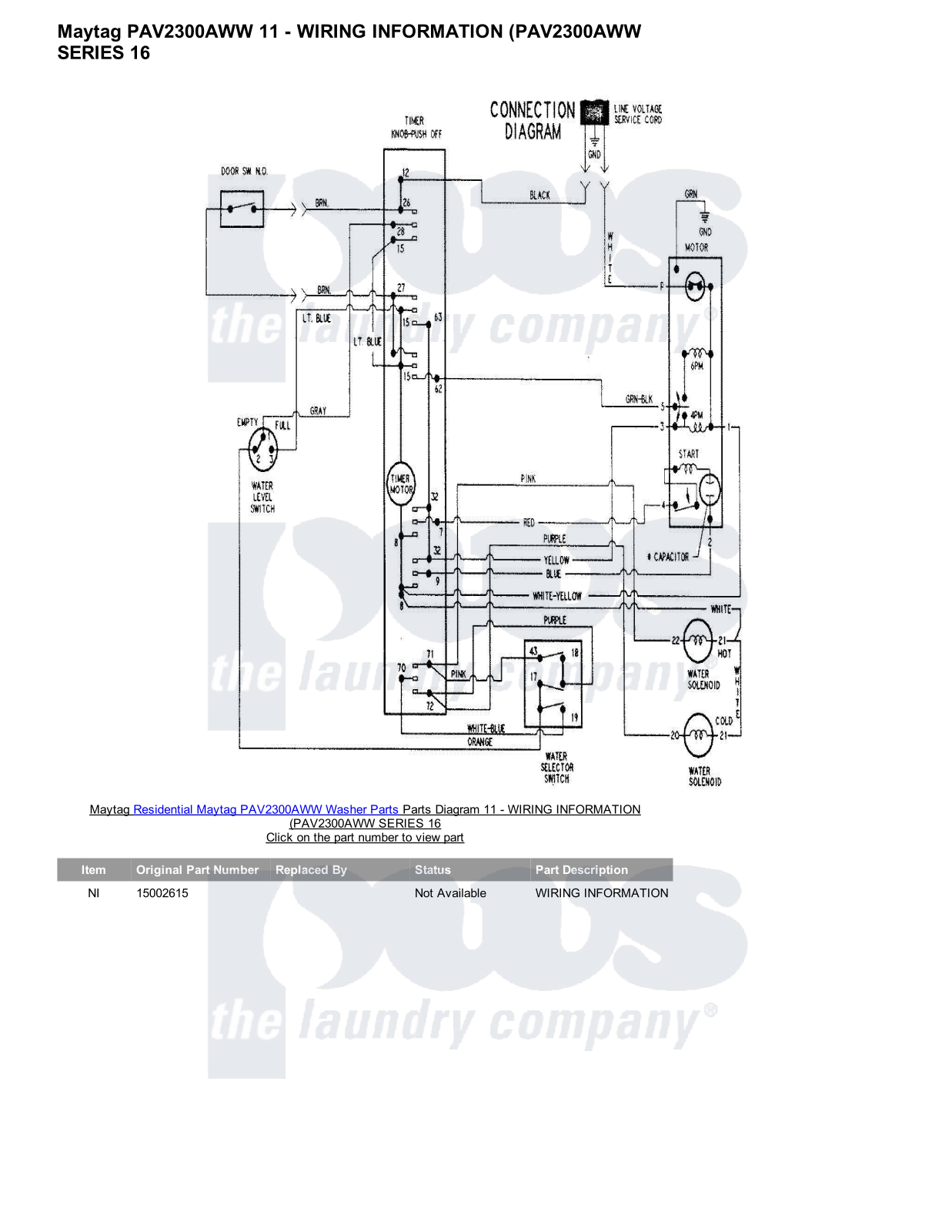 Maytag PAV2300AWW Parts Diagram