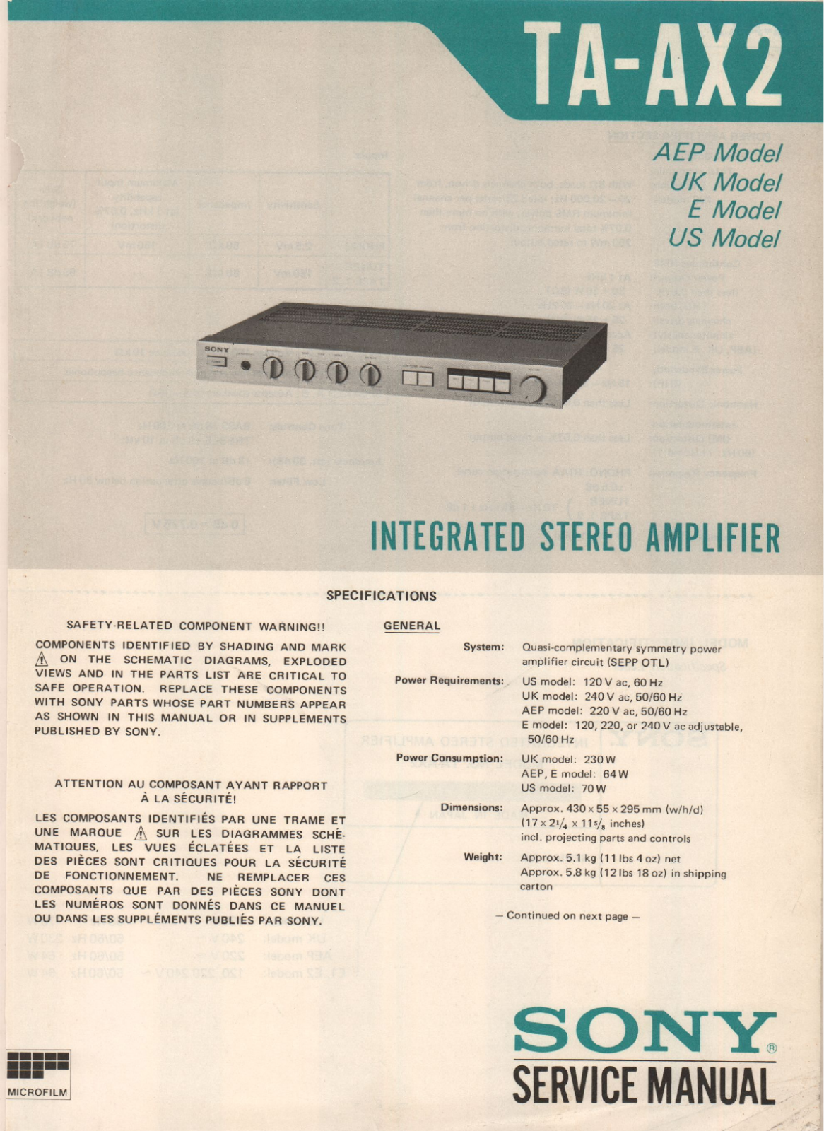 Sony TA-AX2 User Manual