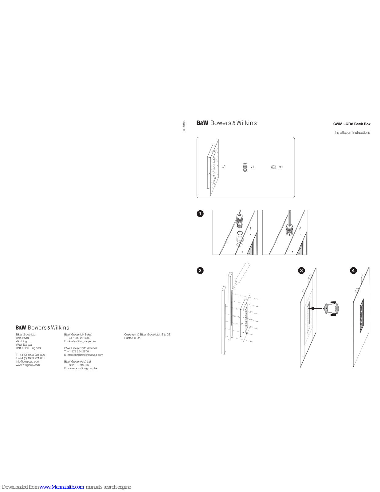 Bowers & Wilkins CWM LCR8 Back Box, LCR8 Installation Instructions Manual