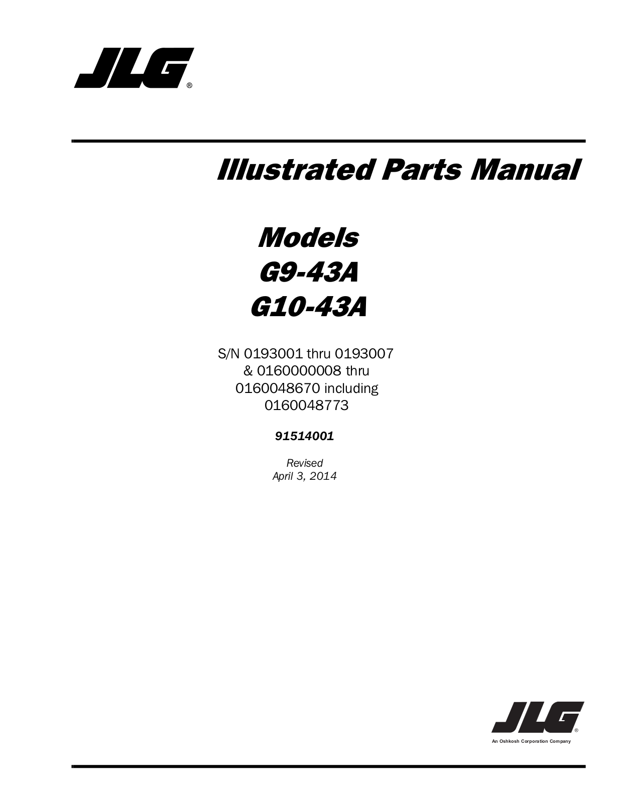 JLG G10-43A Parts Manual