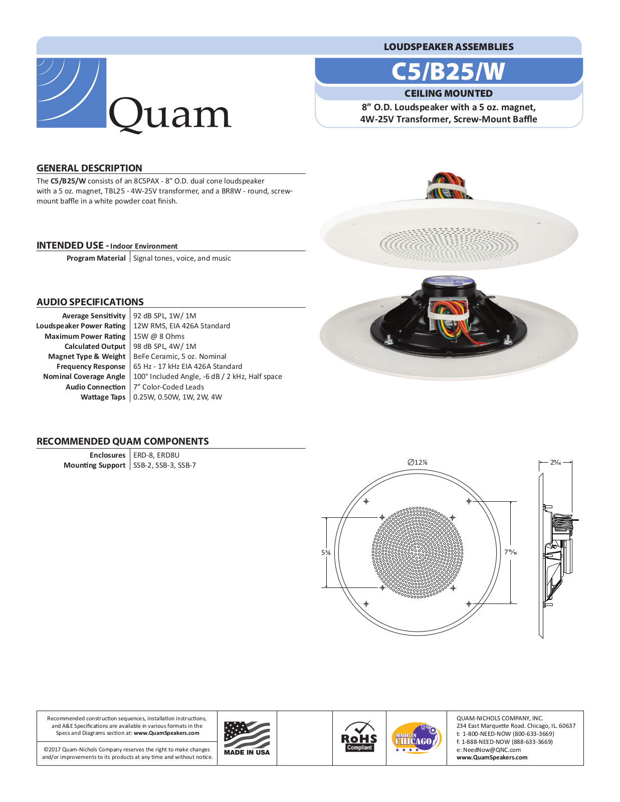 Quam C5/B25/W Specifications